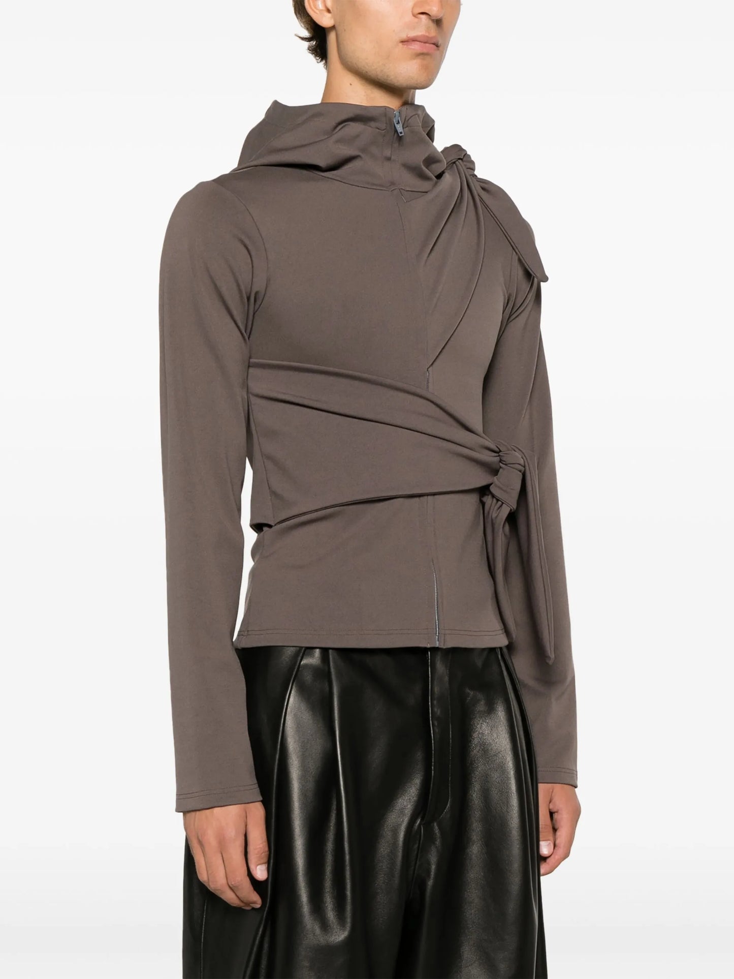 tie-embellished jersey hoodie