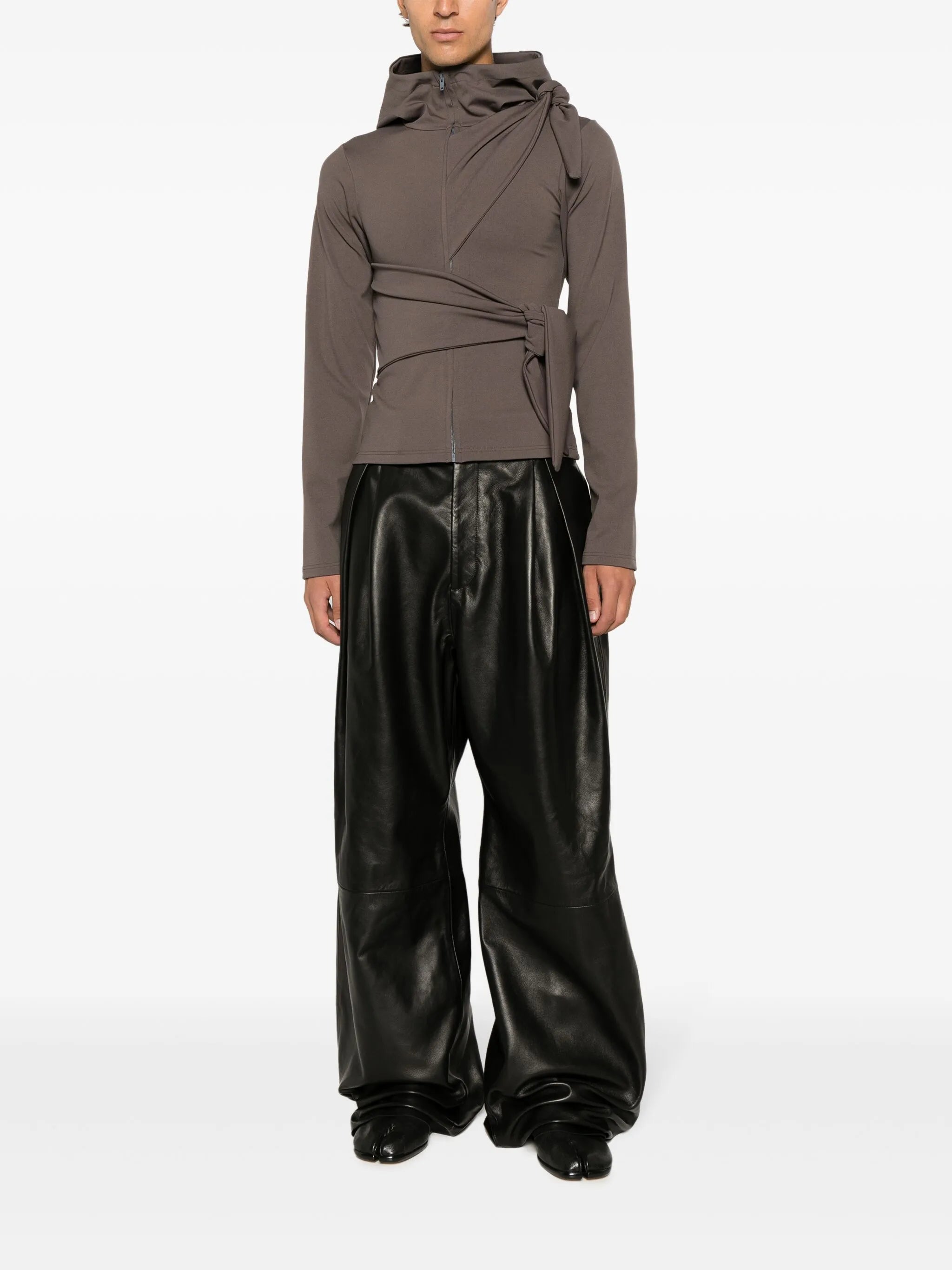 tie-embellished jersey hoodie