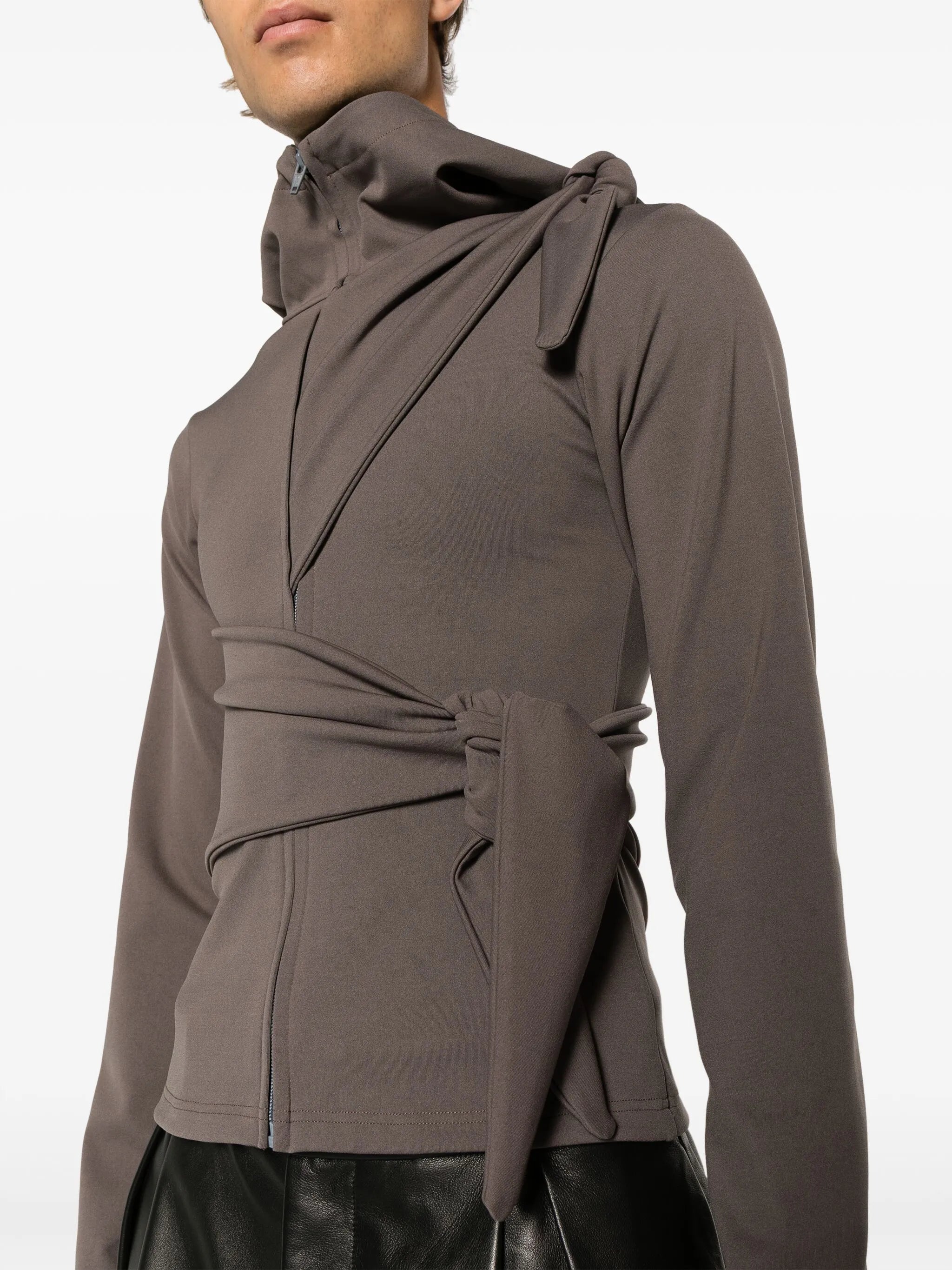 tie-embellished jersey hoodie