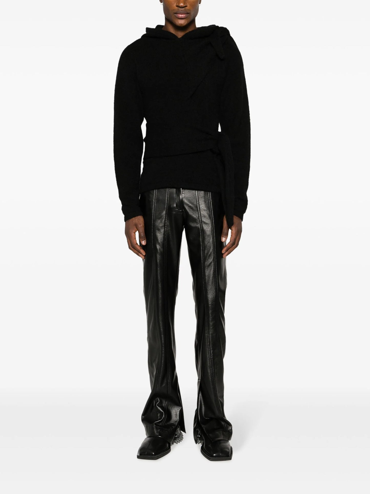 tie-detail chunky-knit hoodie