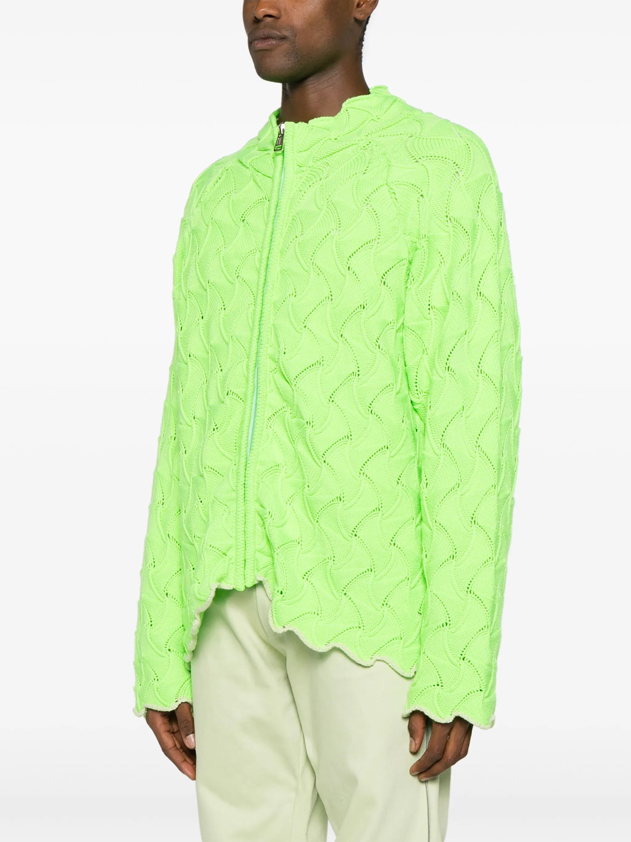 3D-knit merino-wool zip-up cardigan