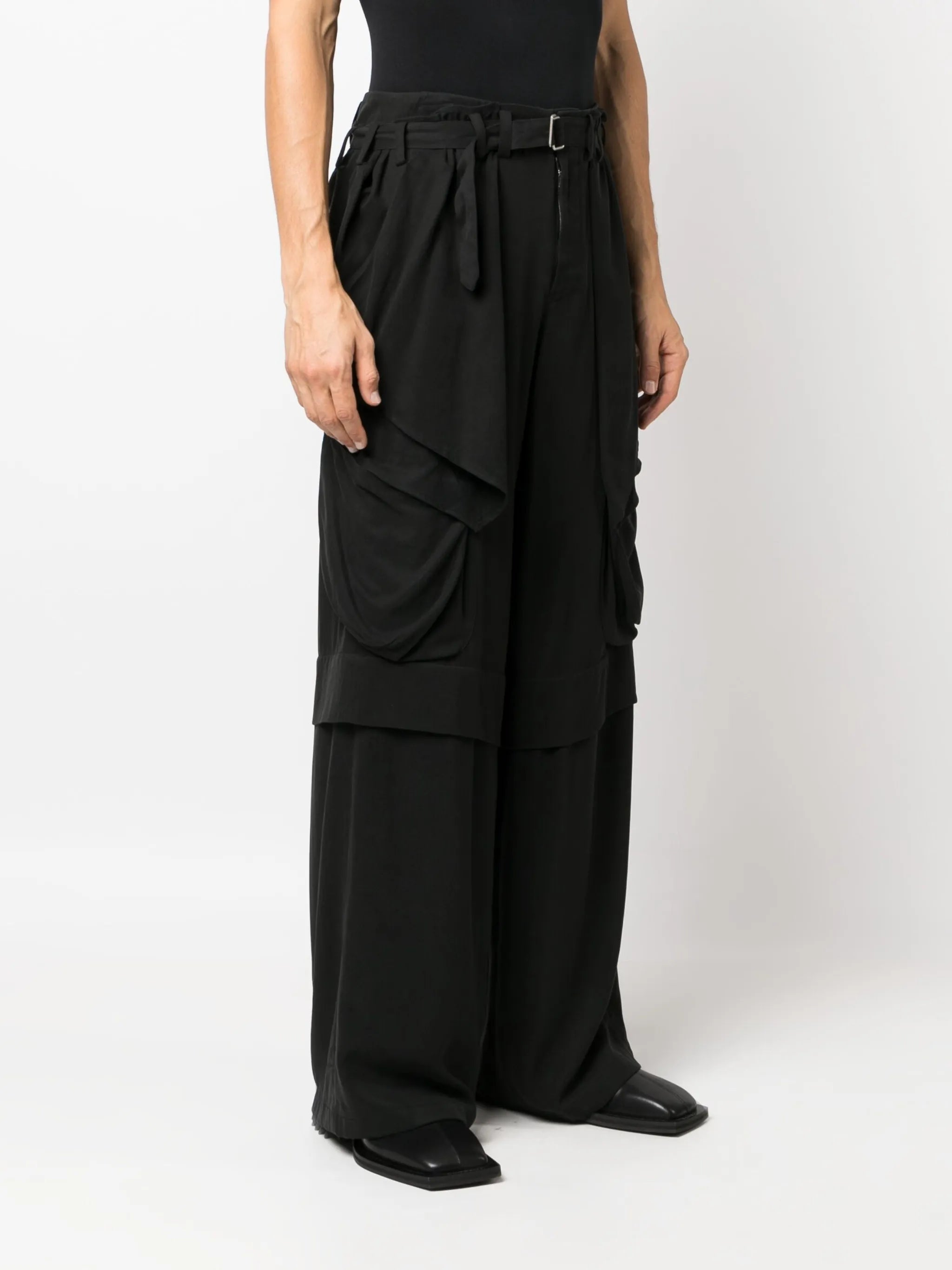 straight-leg belted-waist trousers