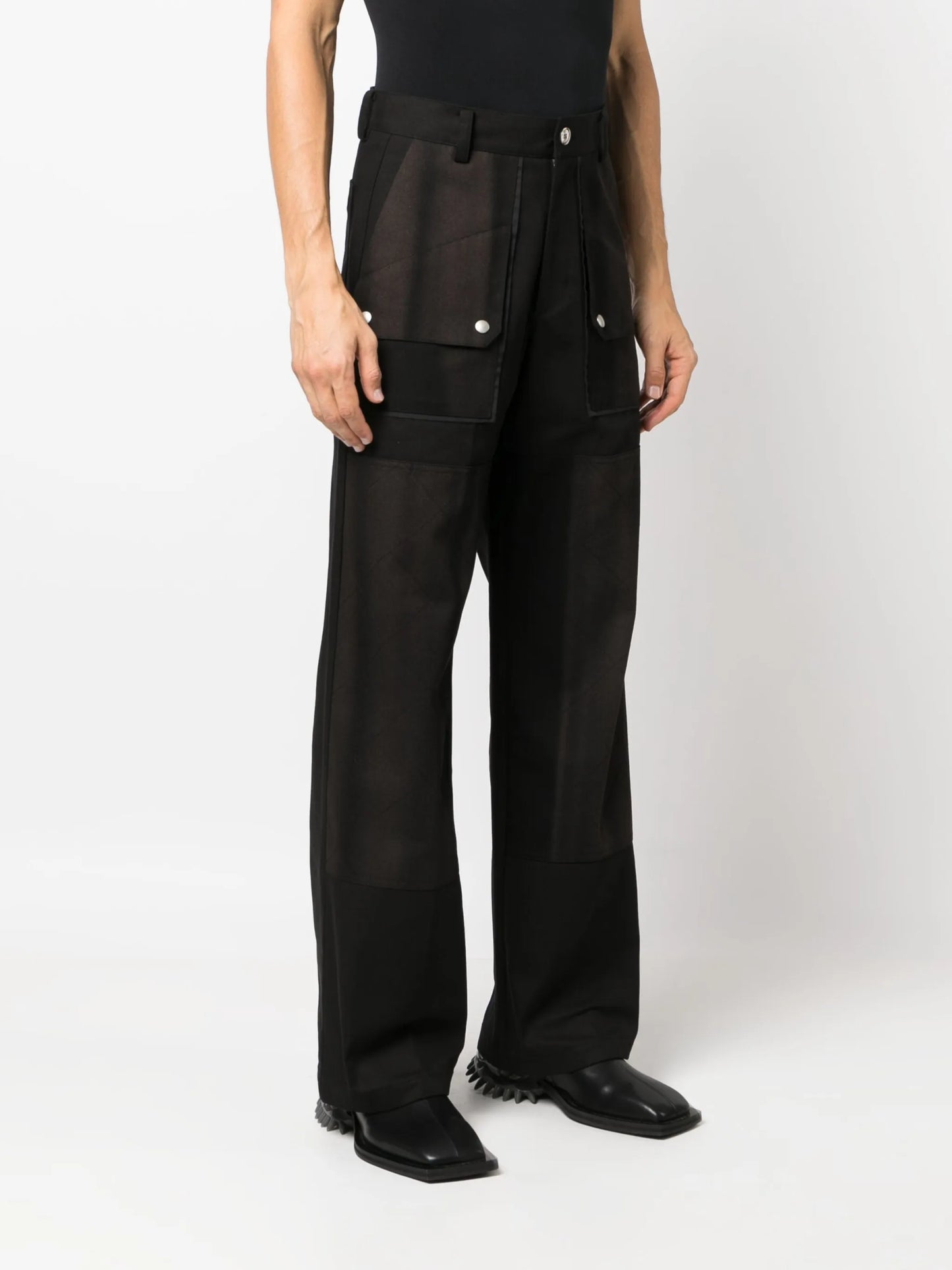 panelled sun-bleached effect trousers