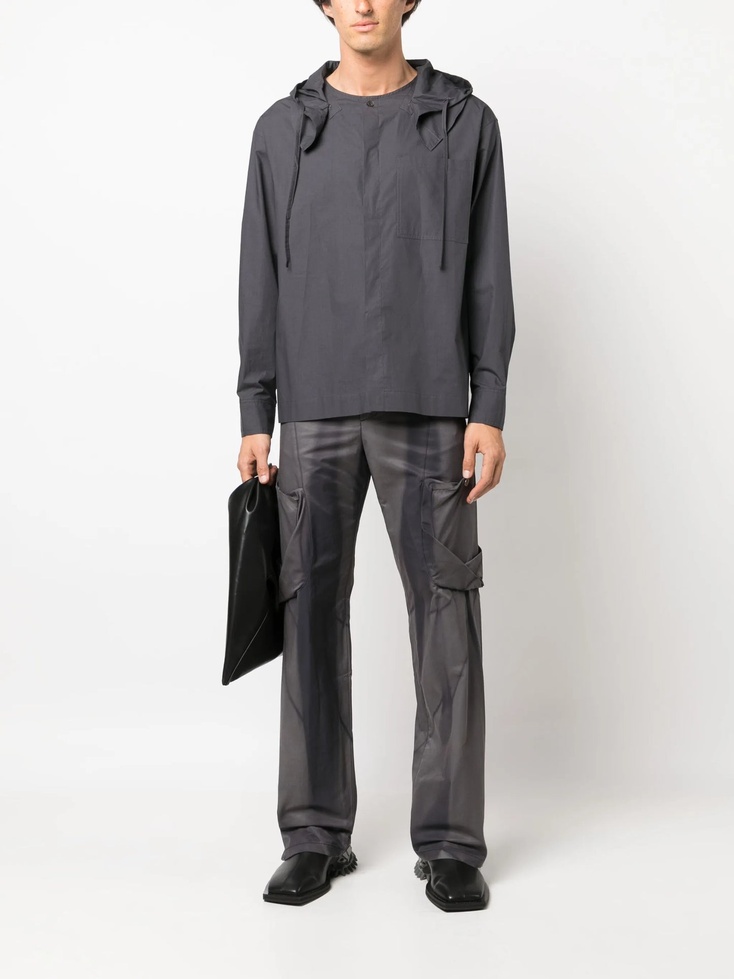 detachable-hood cotton shirt