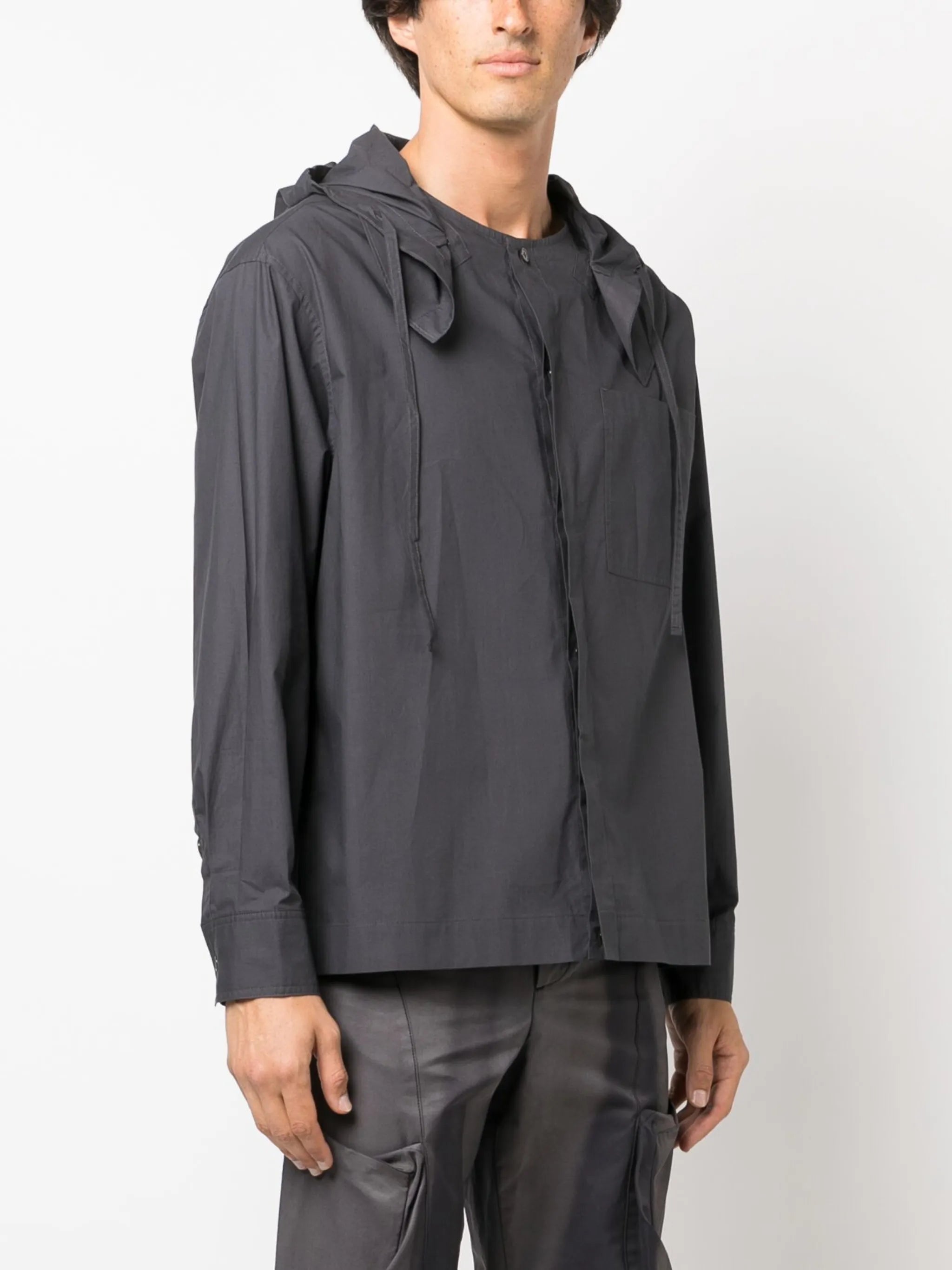 detachable-hood cotton shirt