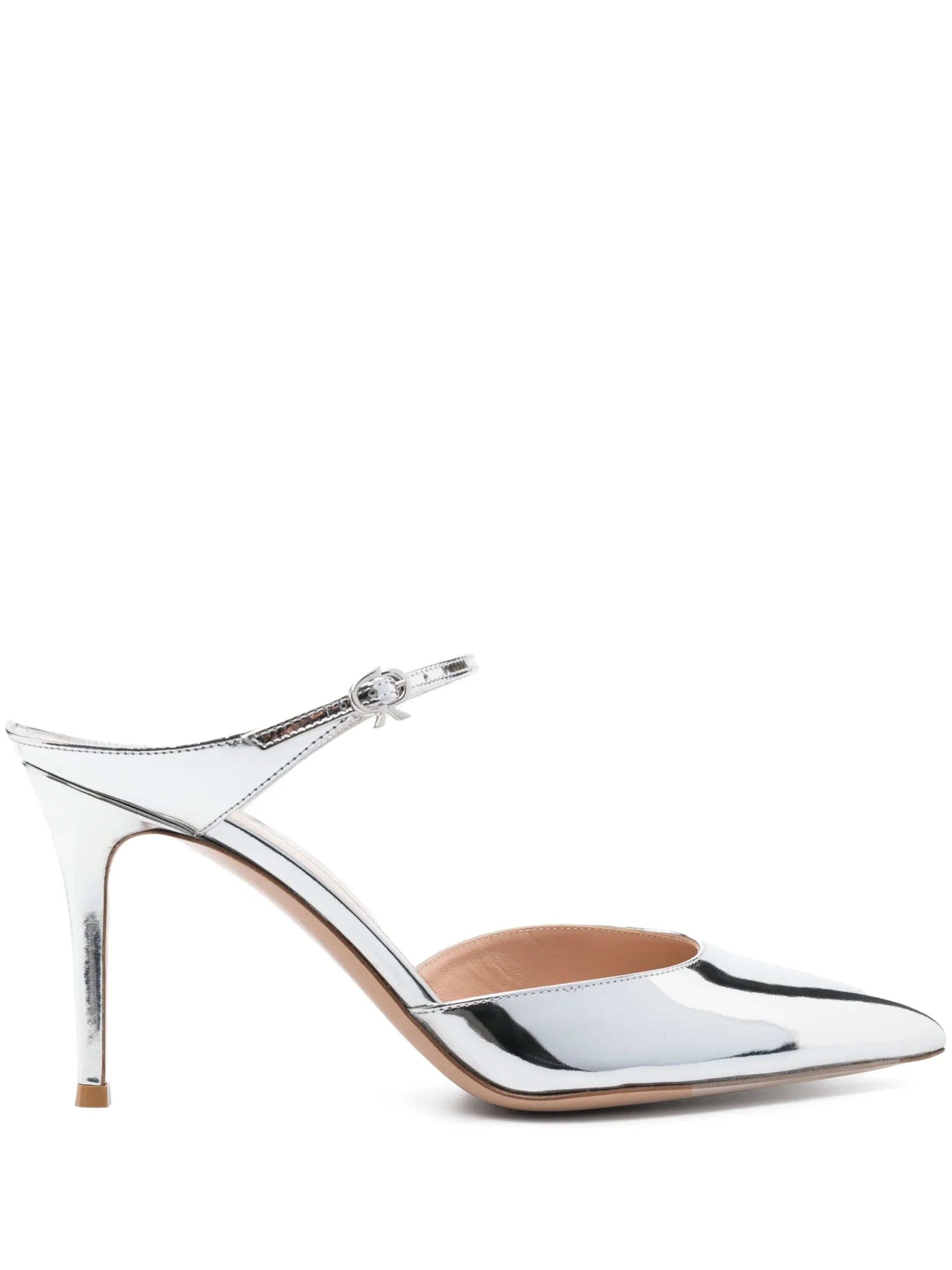 100mm metallic leather mules