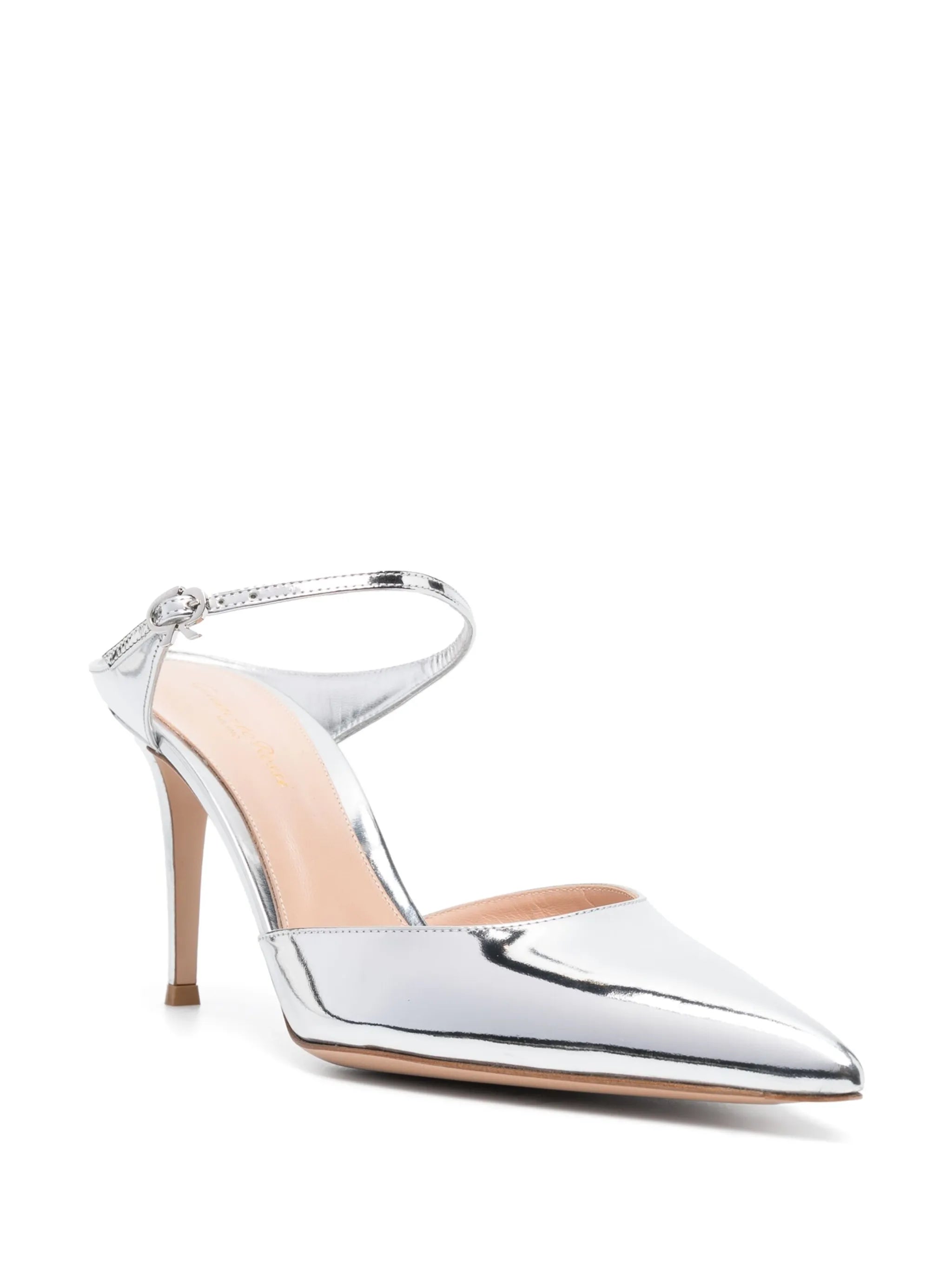100mm metallic leather mules