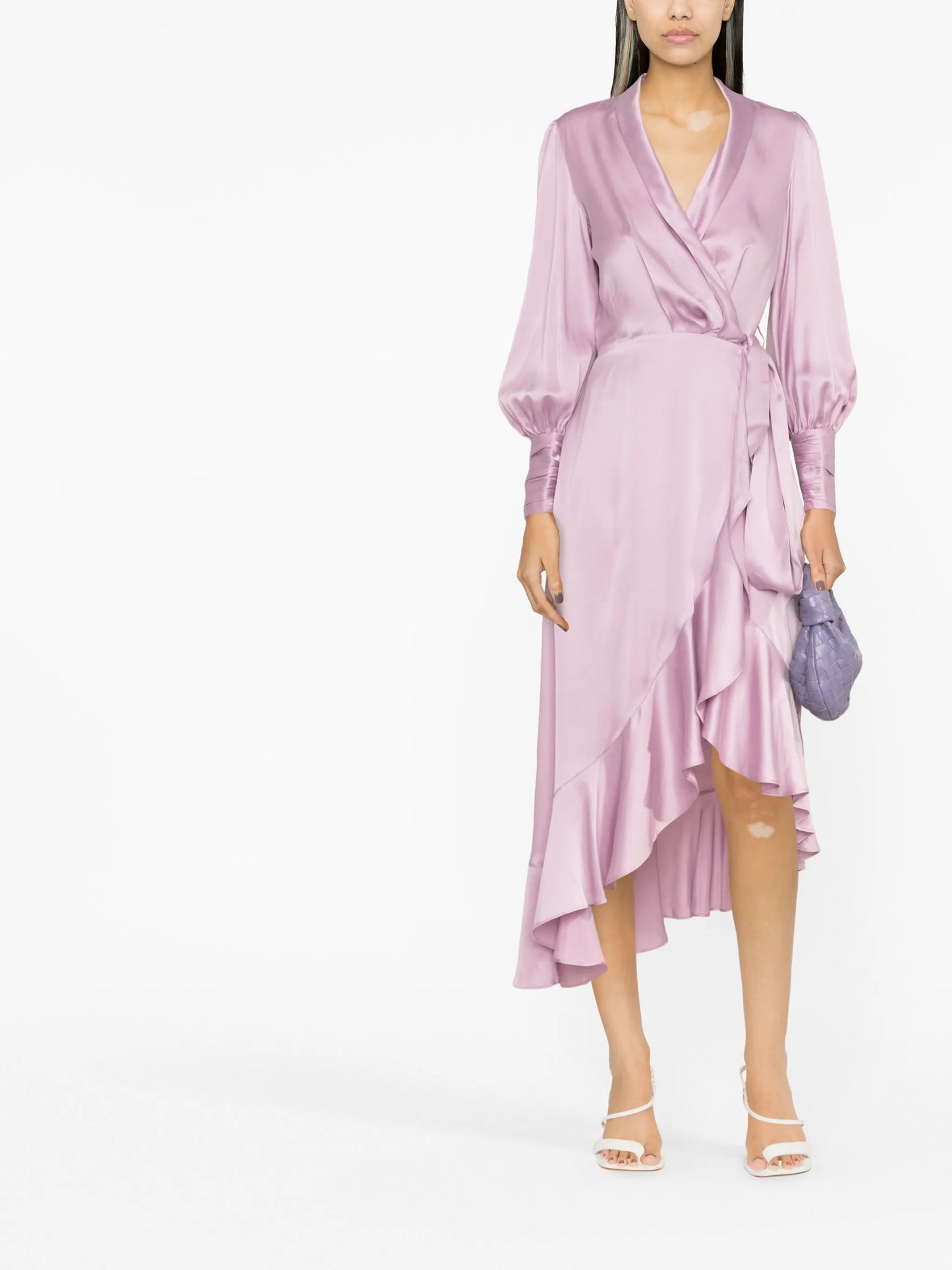 ruffled silk wrap midi dress