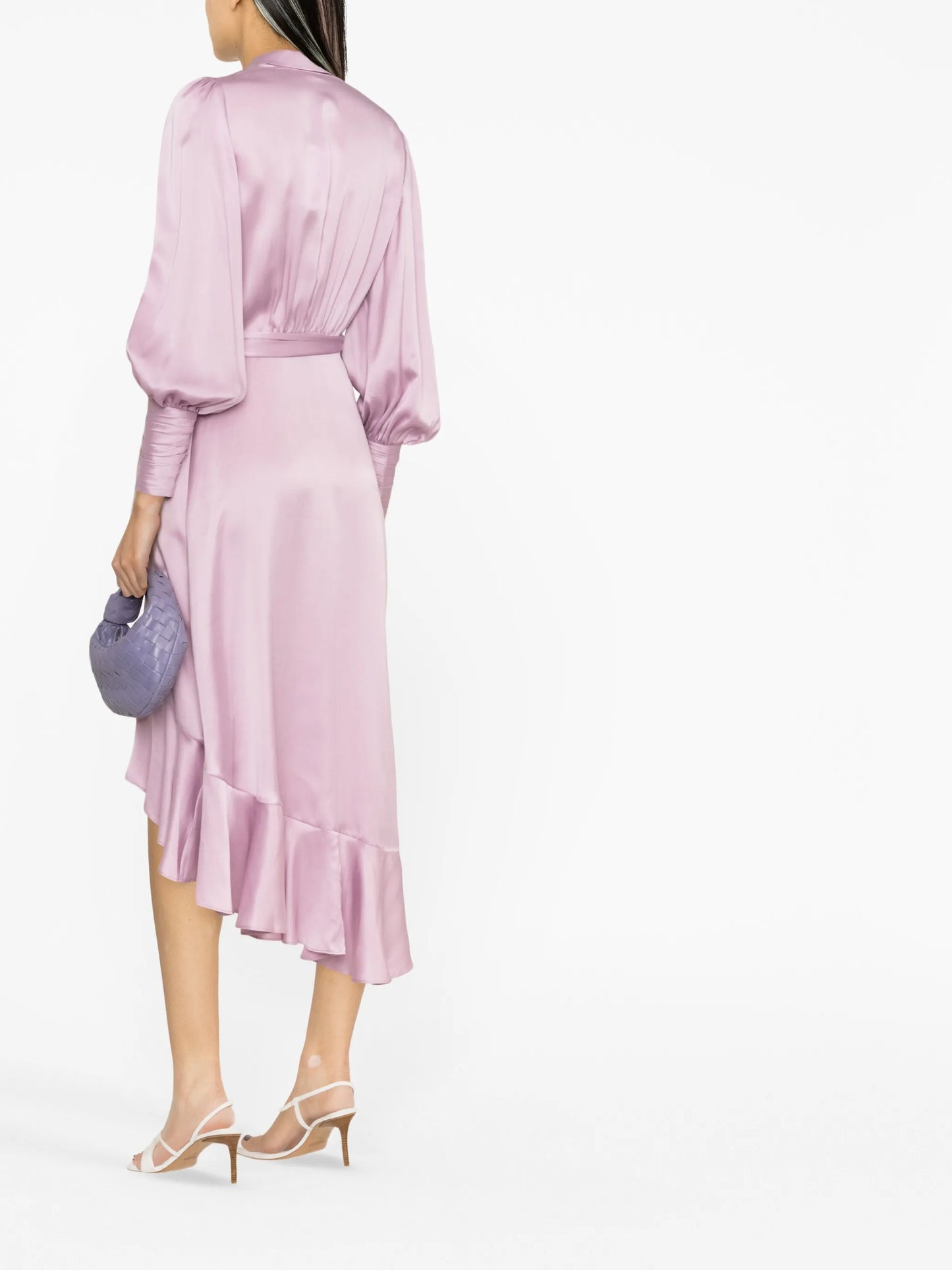 ruffled silk wrap midi dress