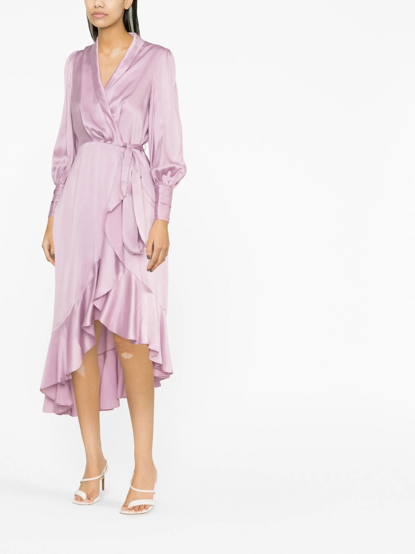 ruffled silk wrap midi dress