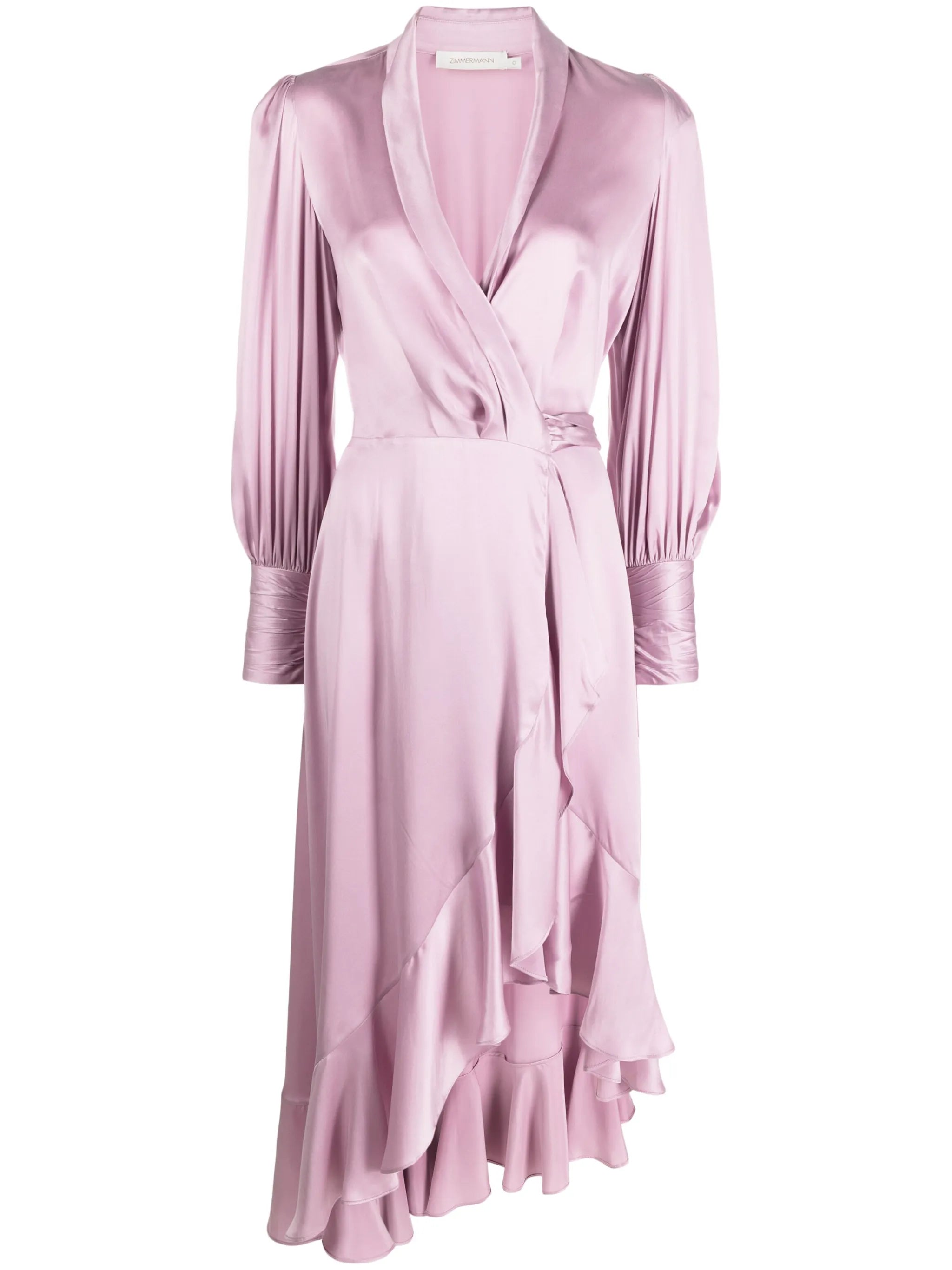 ruffled silk wrap midi dress