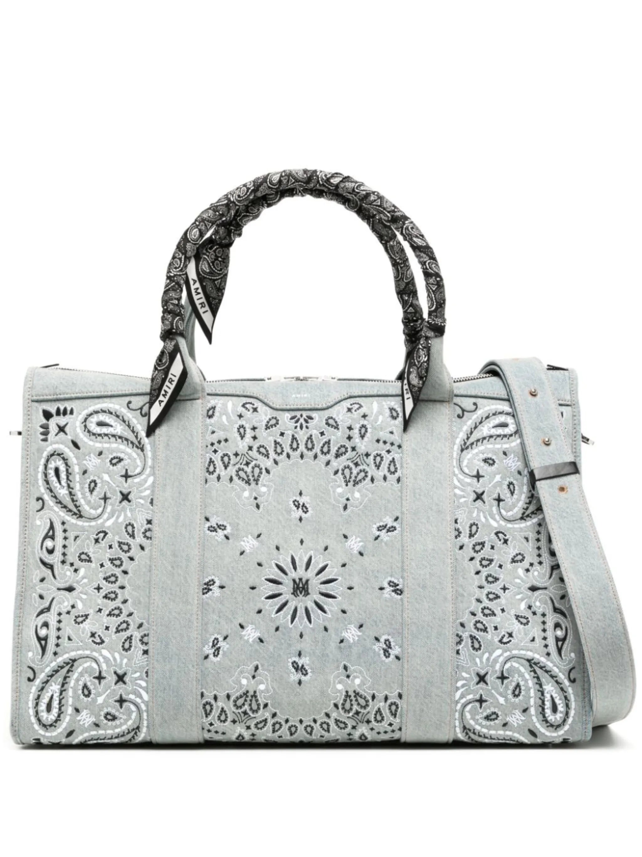 bandana-embroidery denim holdall