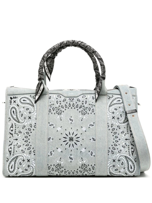 bandana-embroidery denim holdall