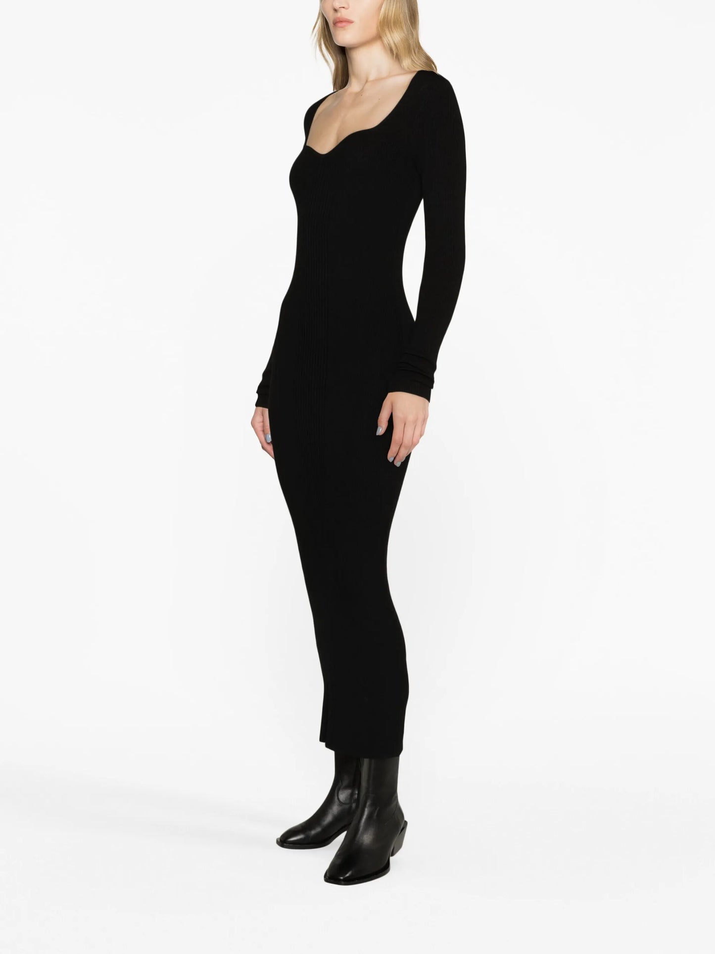 sweetheart-neck knitted midi dress