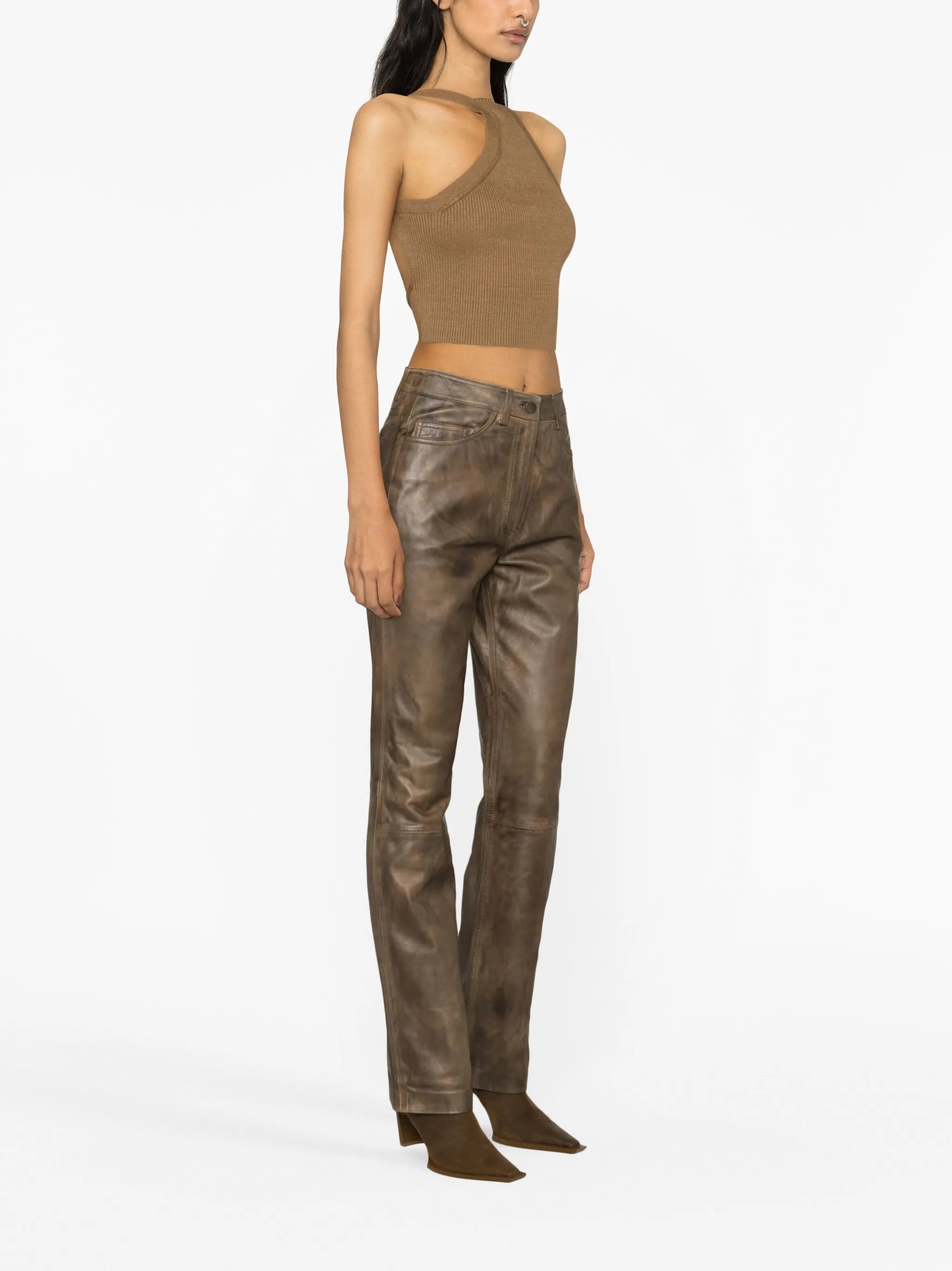 straight-leg leather trousers