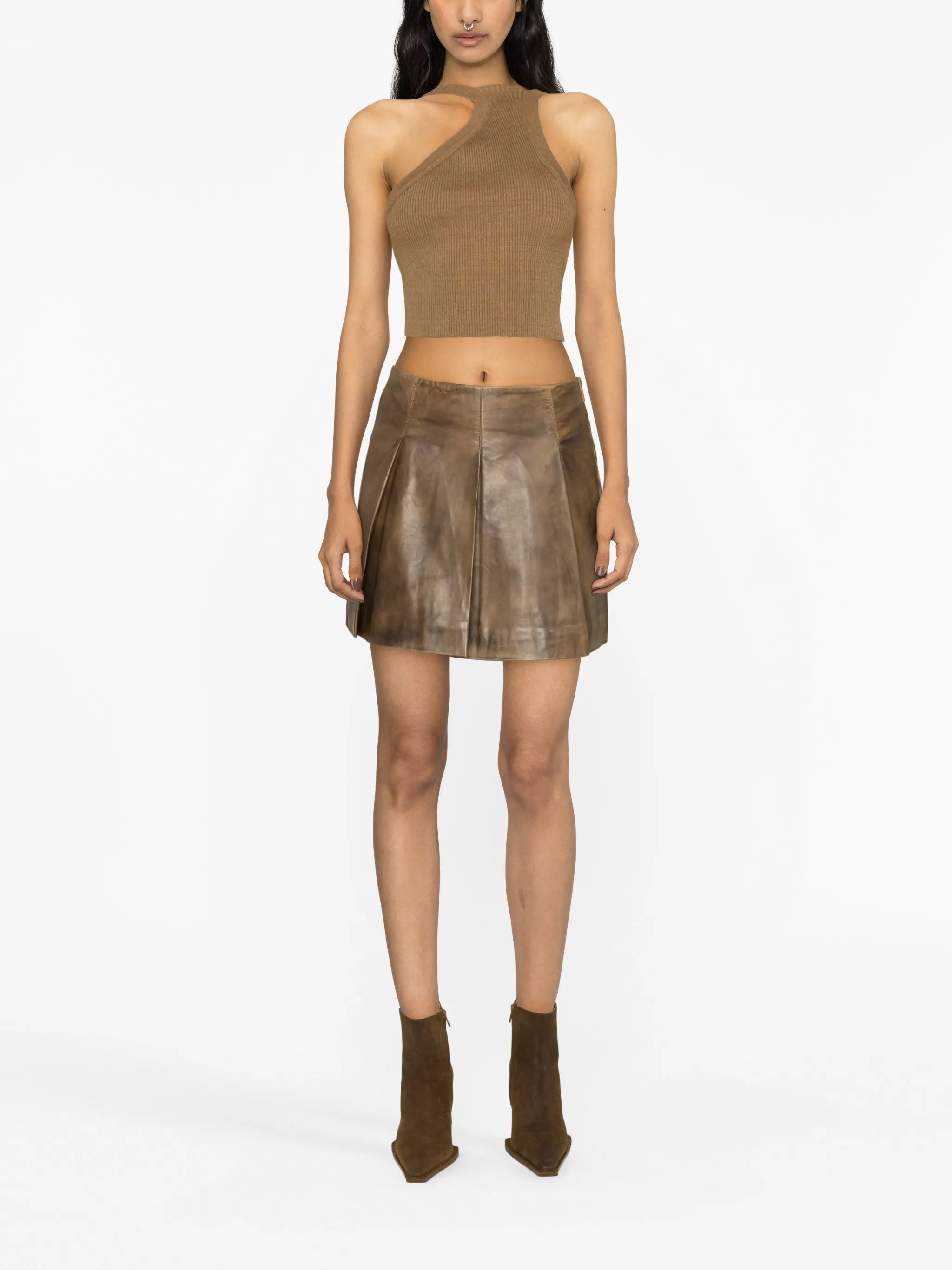 pleated A-line leather miniskirt