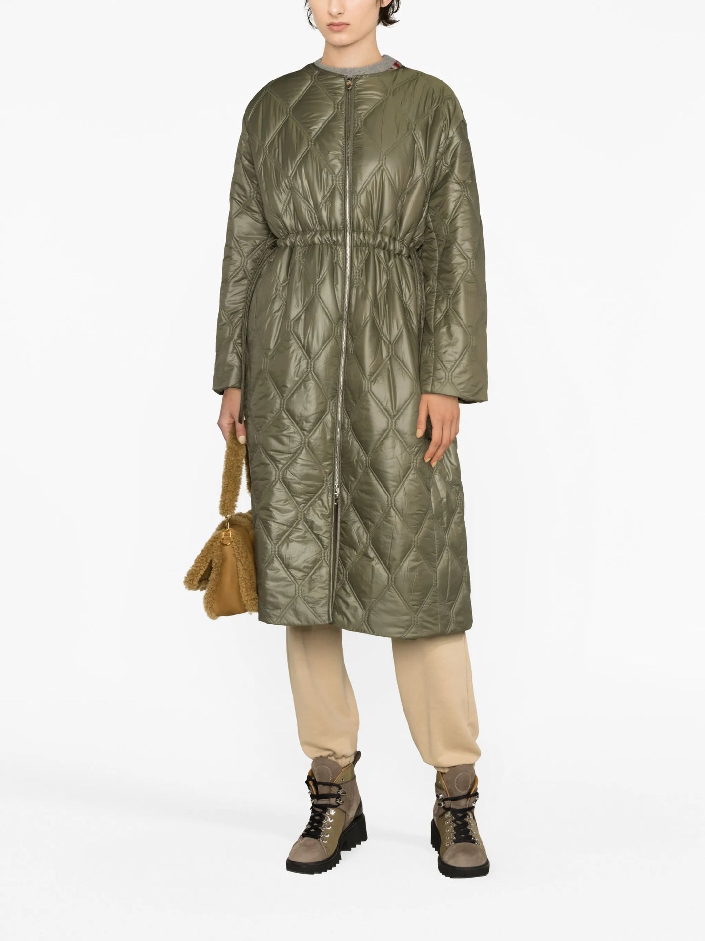 drawstring quilted coat