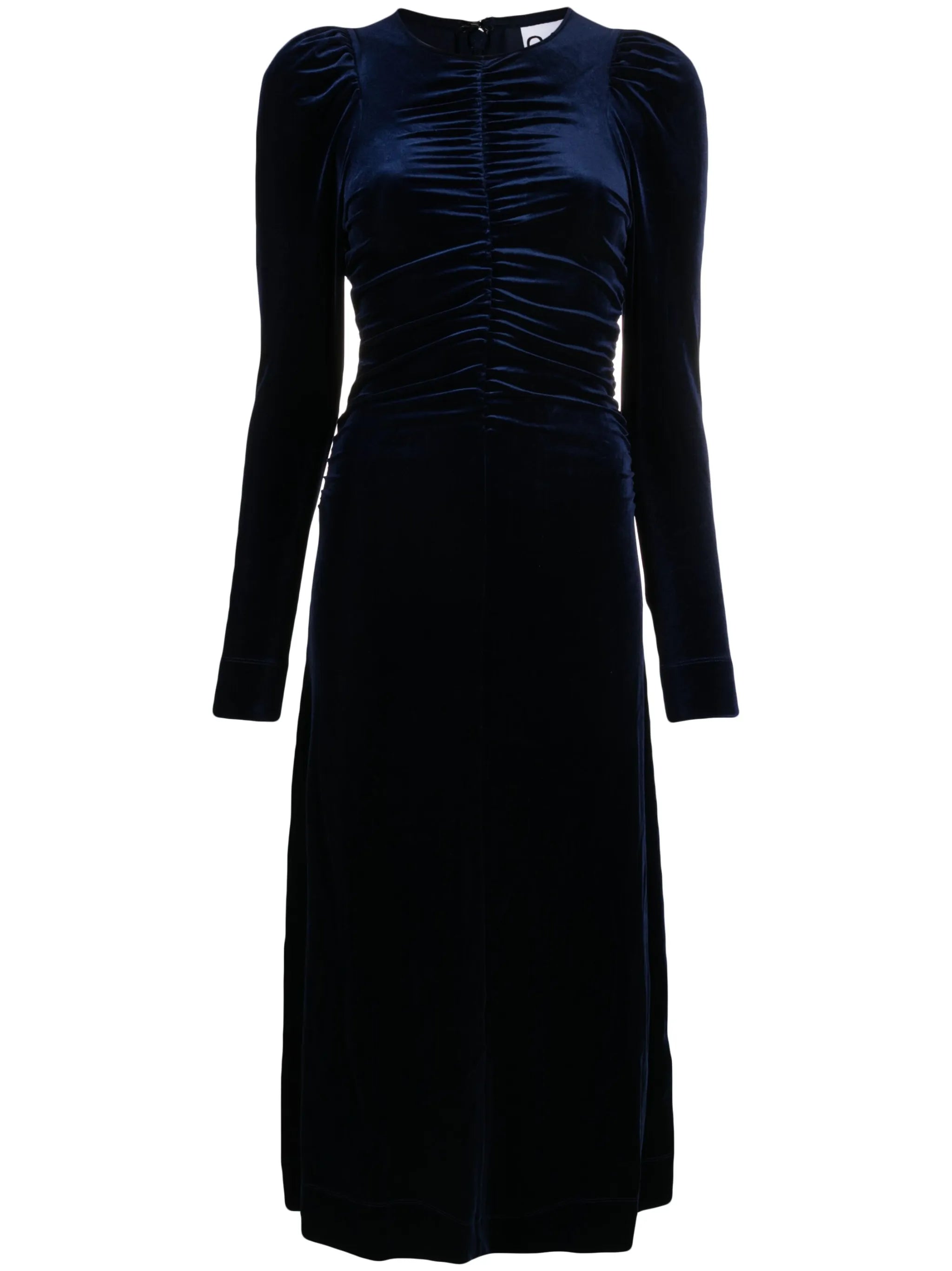 ruched velvet midi dress