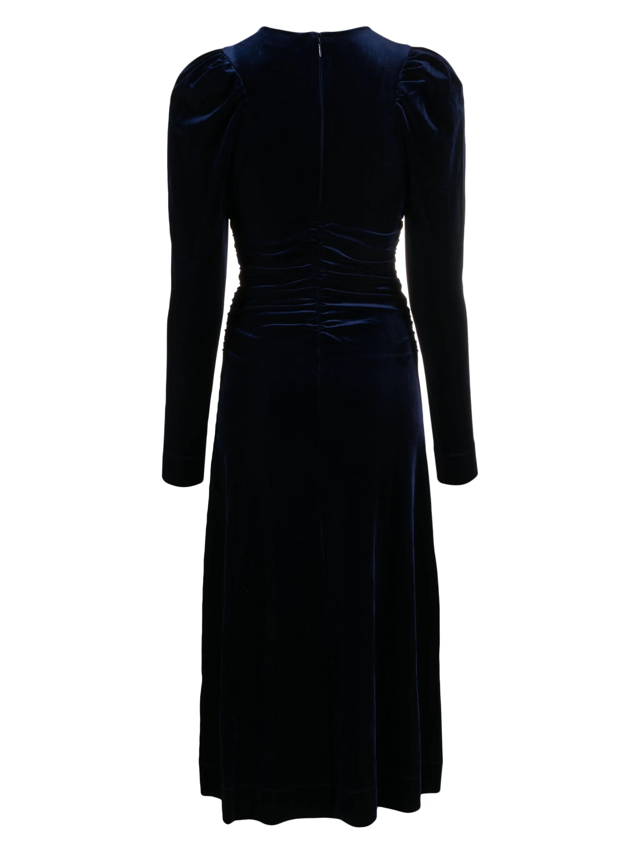 ruched velvet midi dress