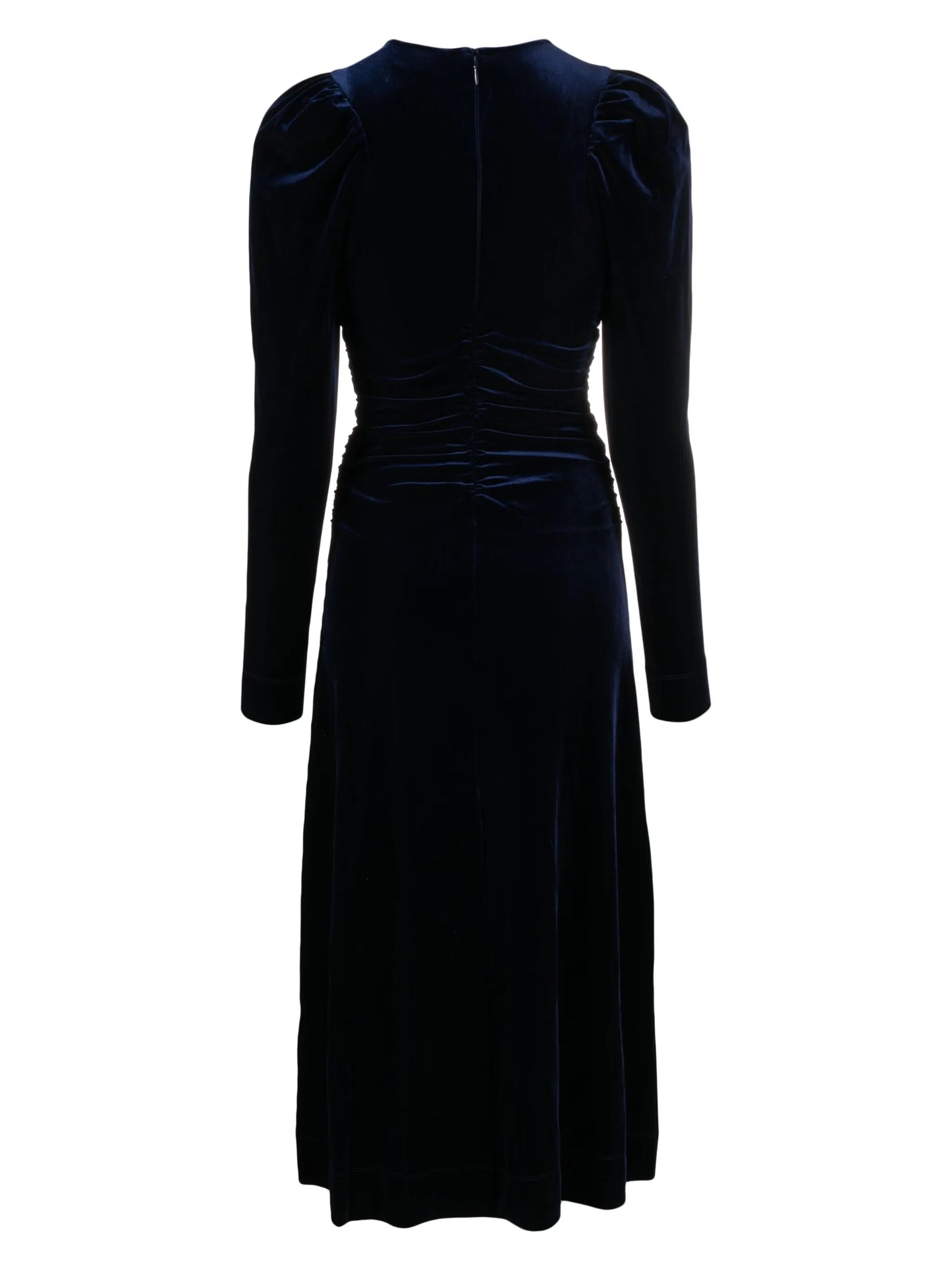 ruched velvet midi dress