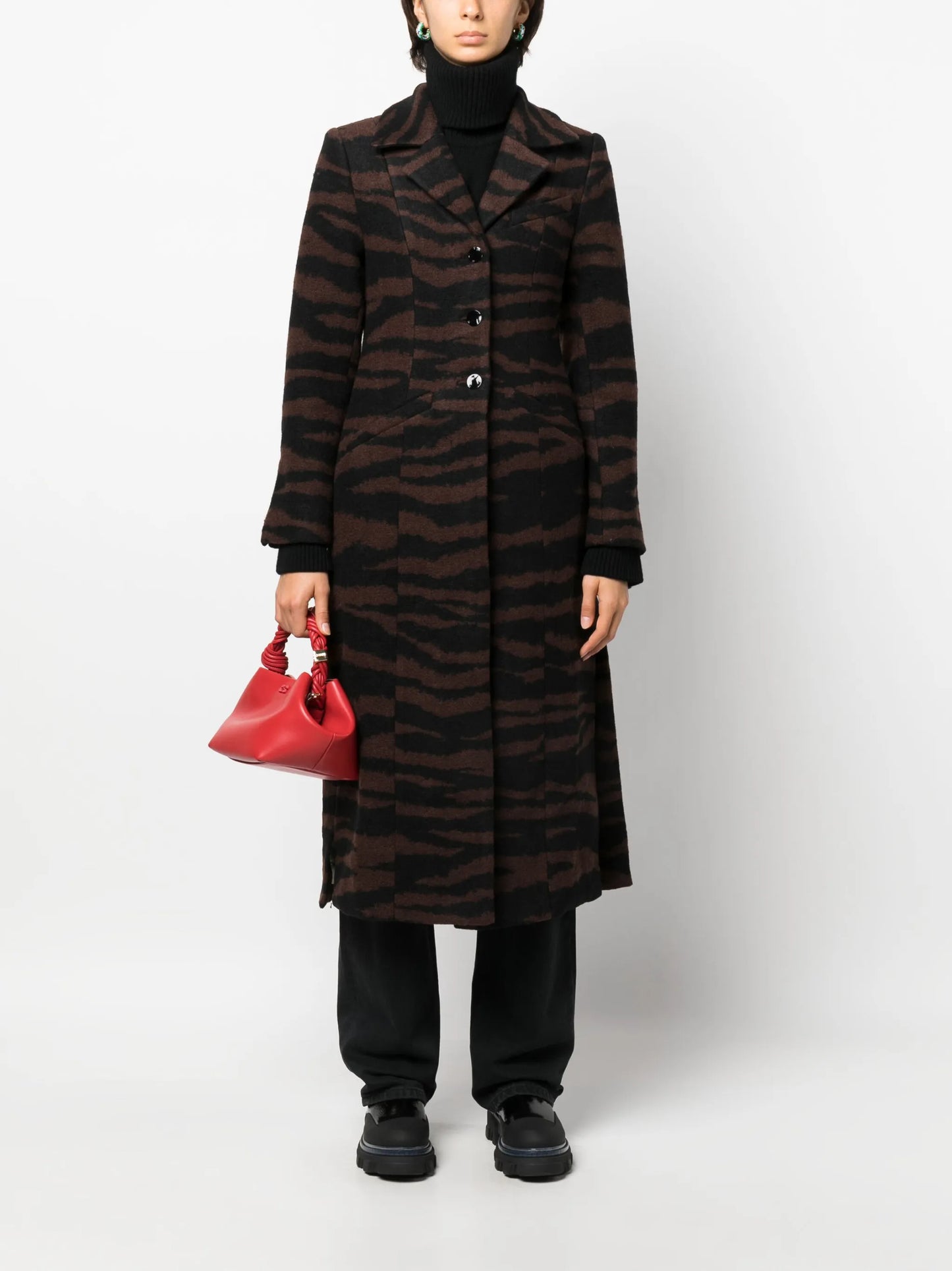 leopard-jacquard long coat