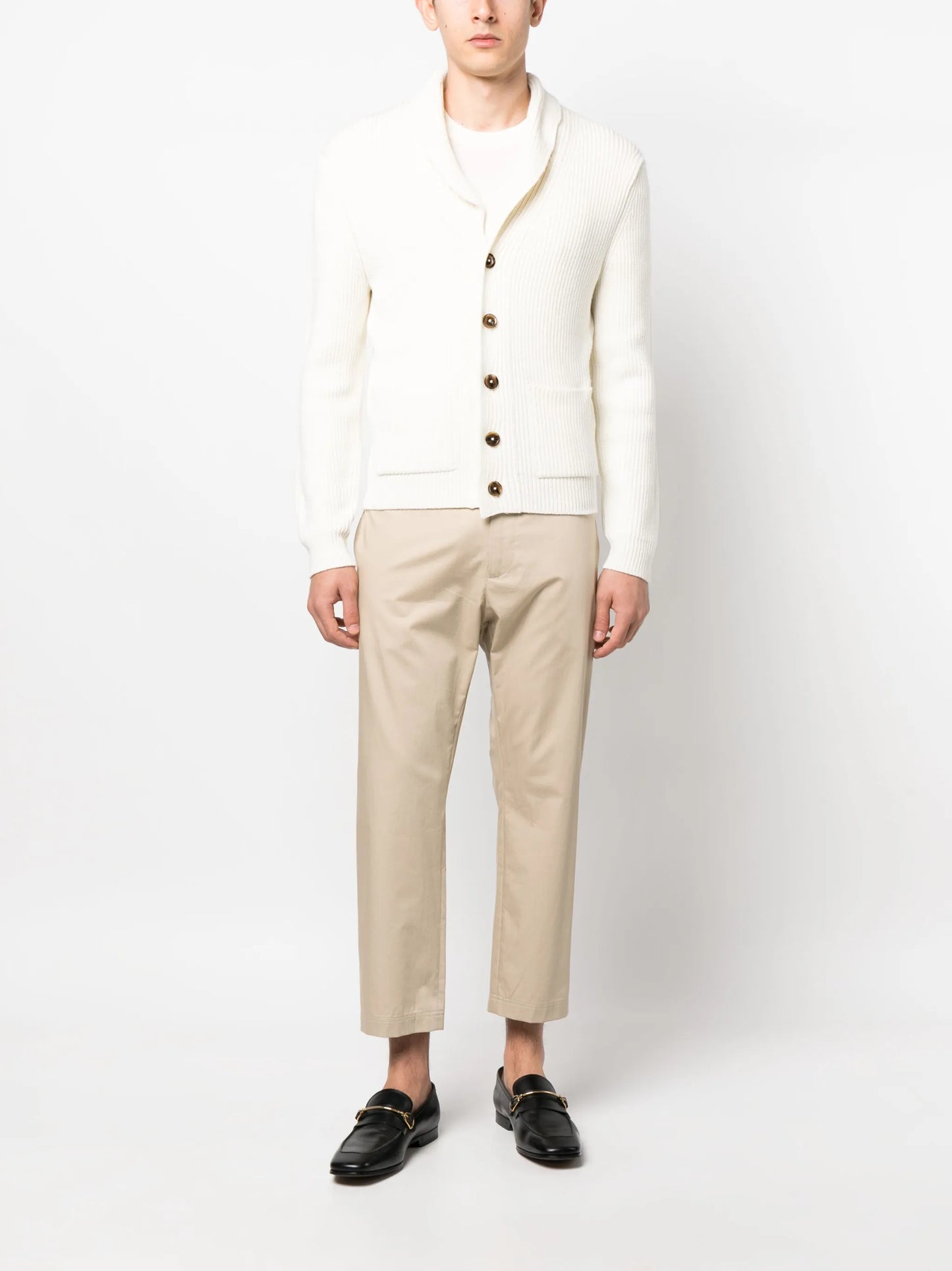 shawl-lapel V-neck cardigan