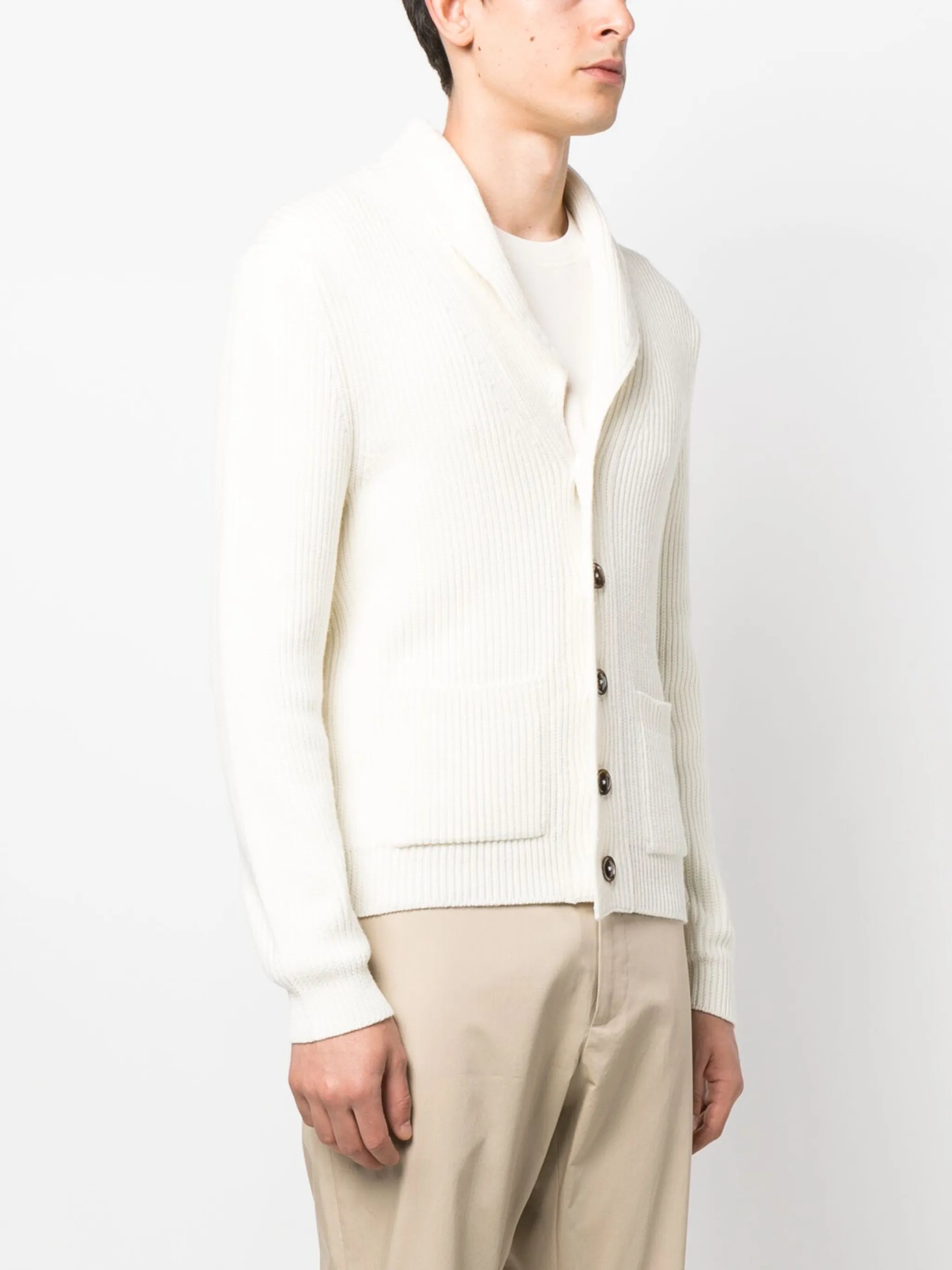 shawl-lapel V-neck cardigan
