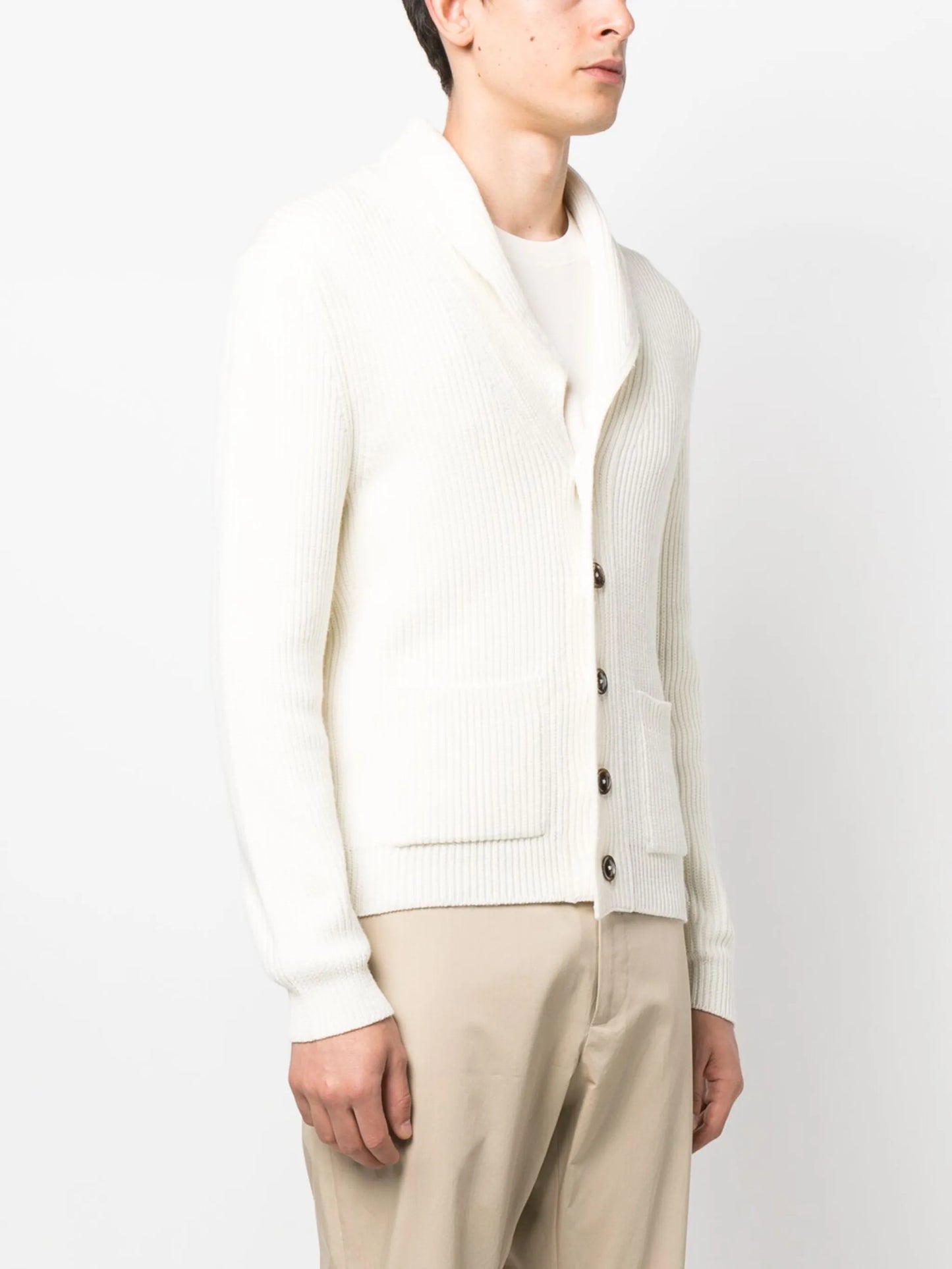 shawl-lapel V-neck cardigan