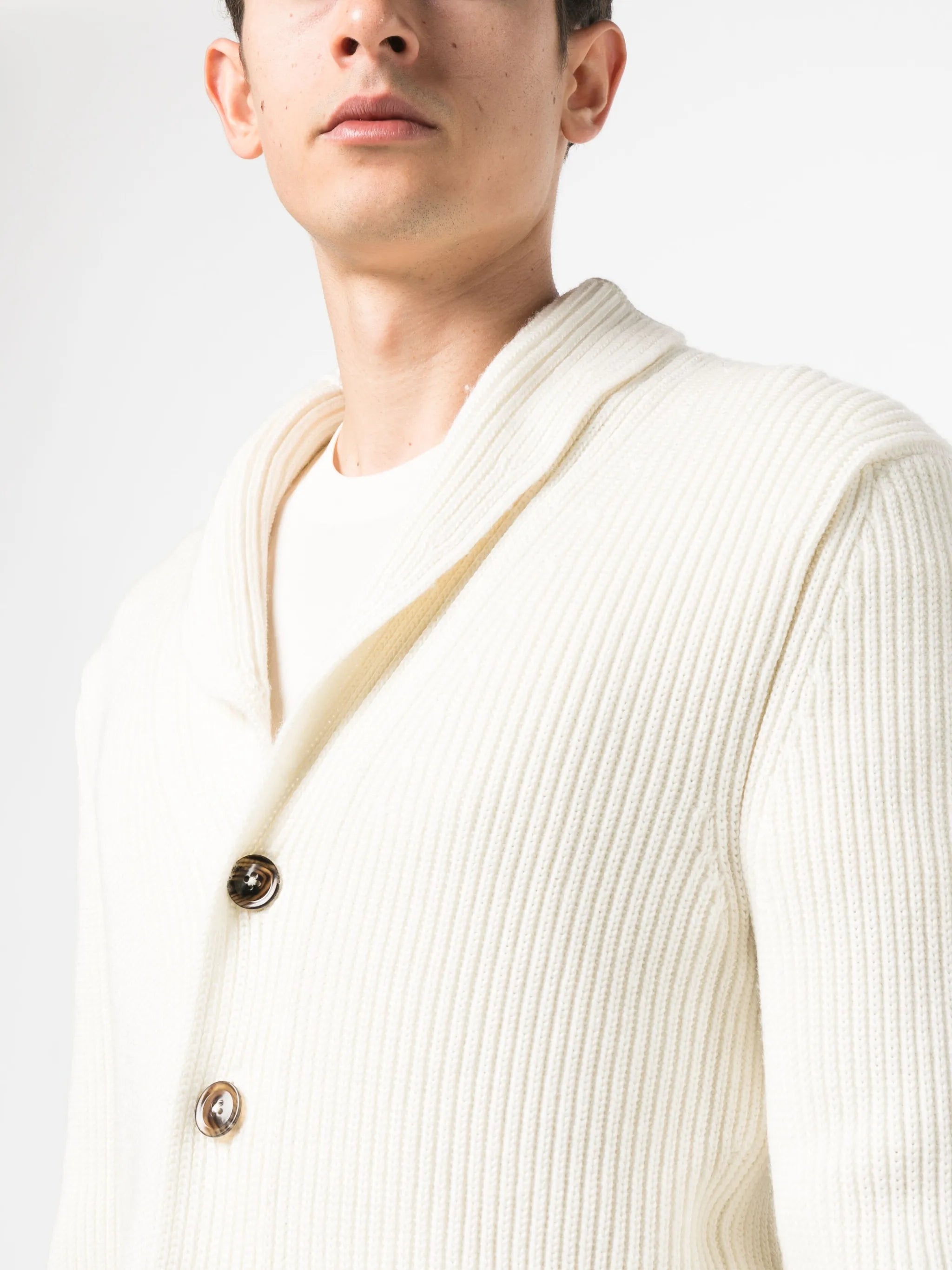 shawl-lapel V-neck cardigan