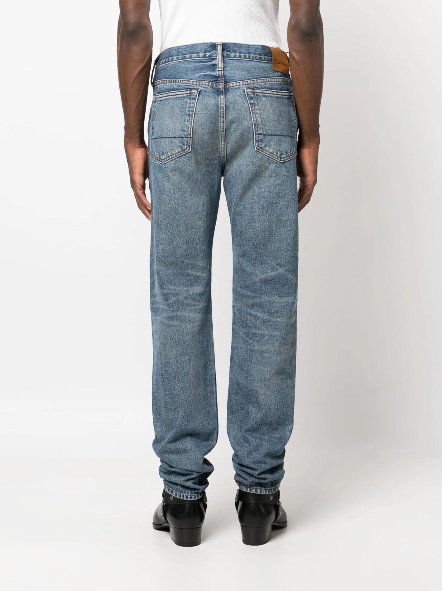 mid-rise straight-leg jeans