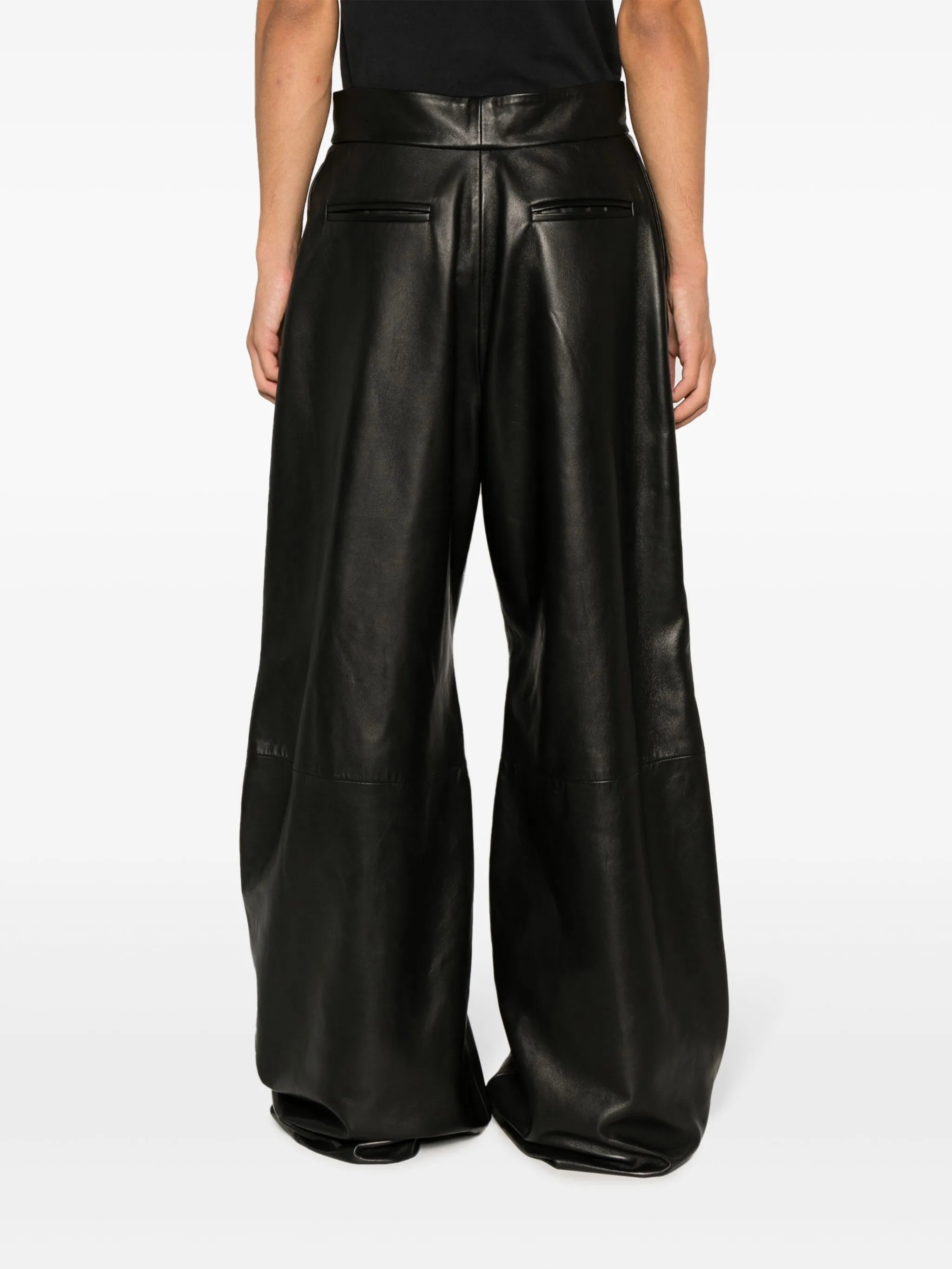 pleated wide-leg leather trousers