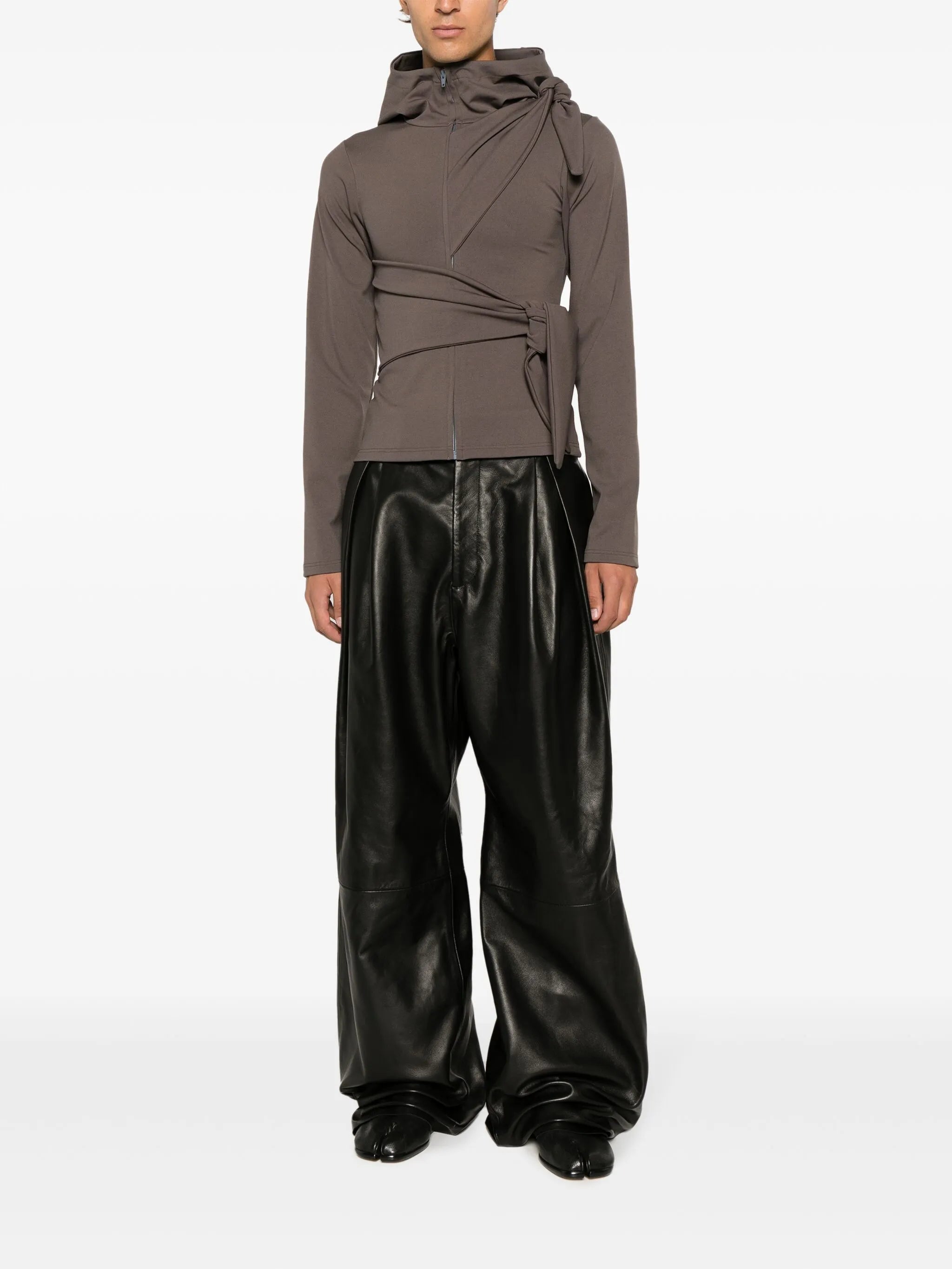 pleated wide-leg leather trousers