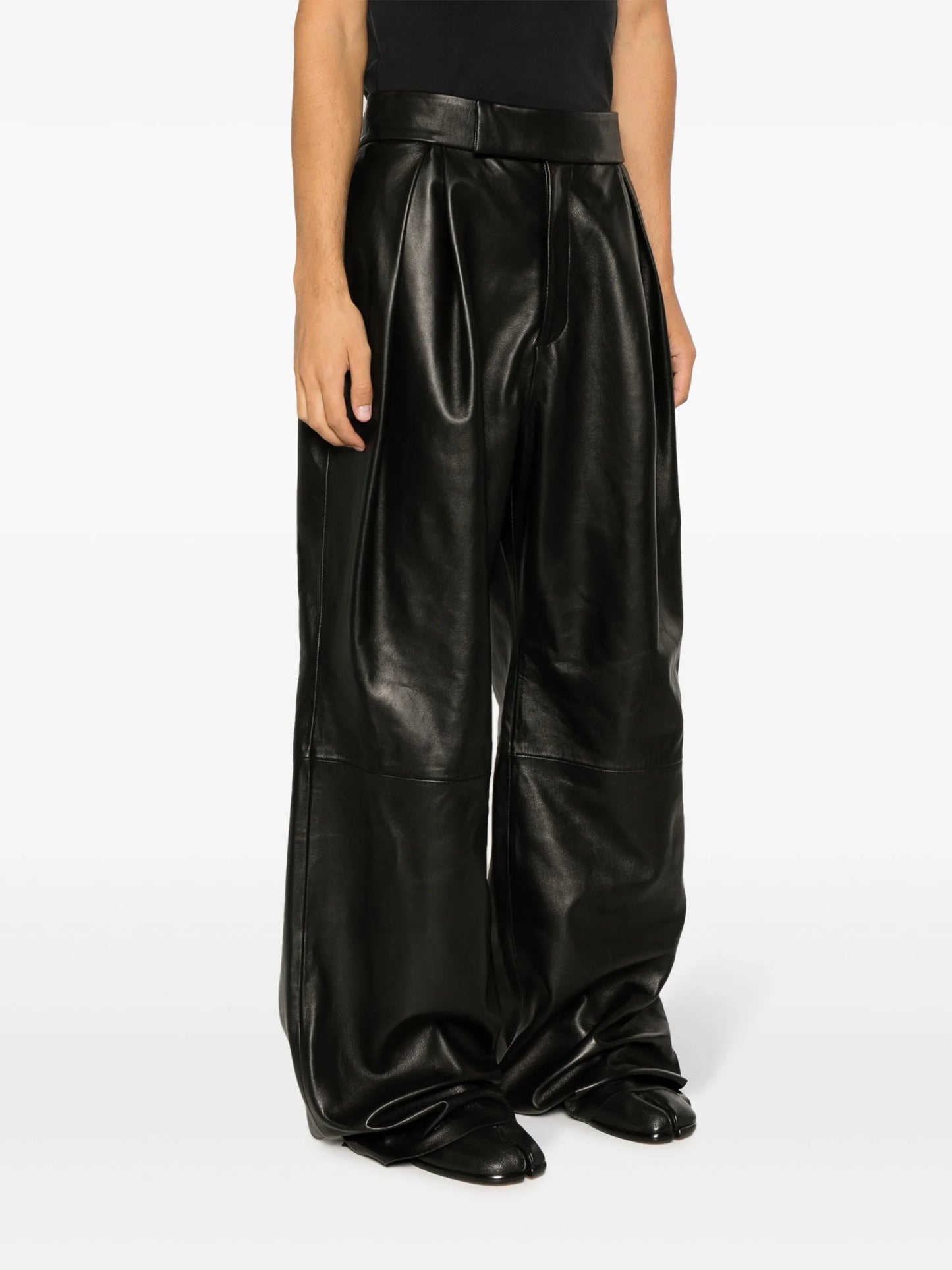 pleated wide-leg leather trousers