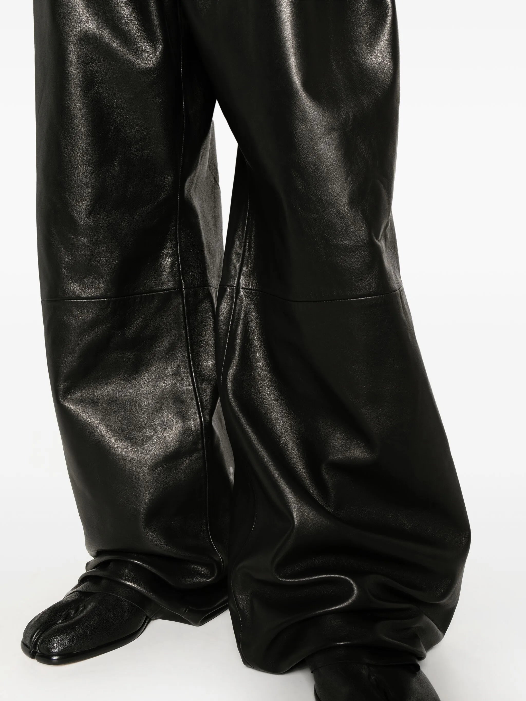 pleated wide-leg leather trousers