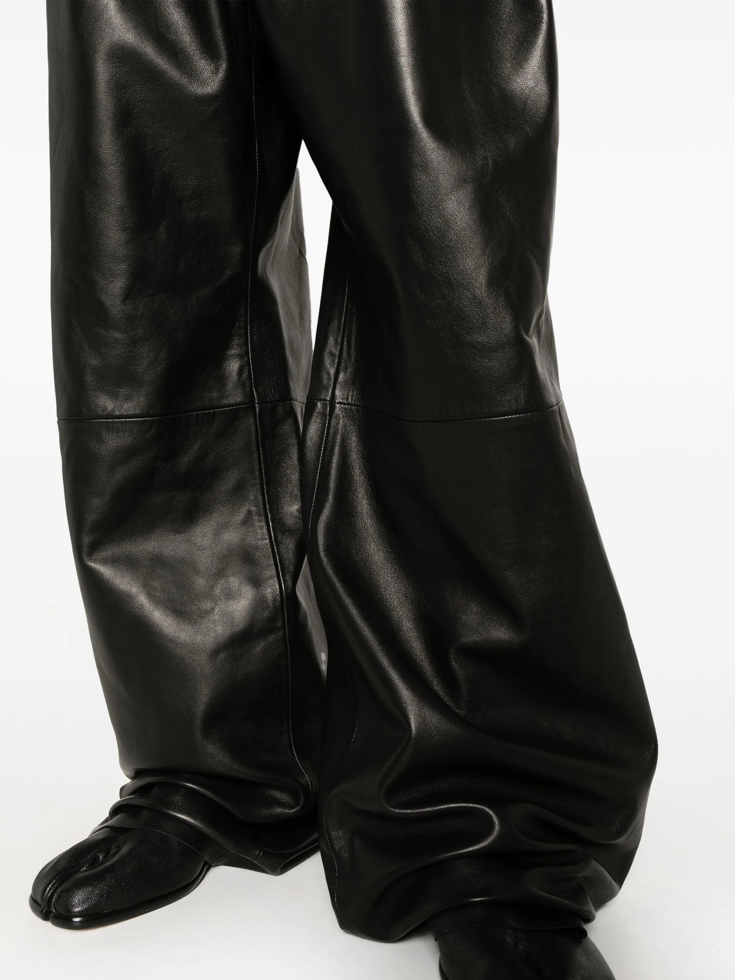 pleated wide-leg leather trousers