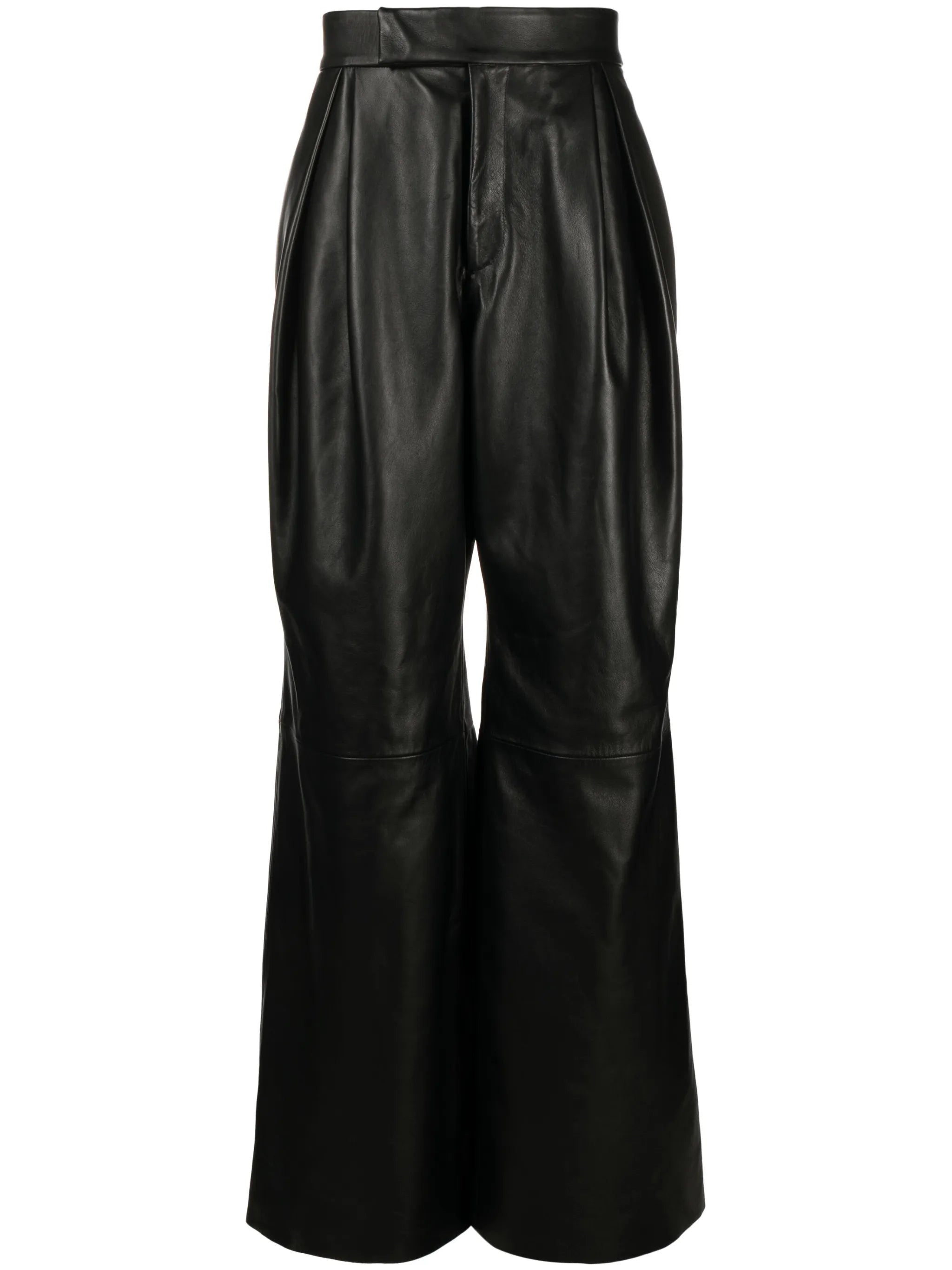 pleated wide-leg leather trousers