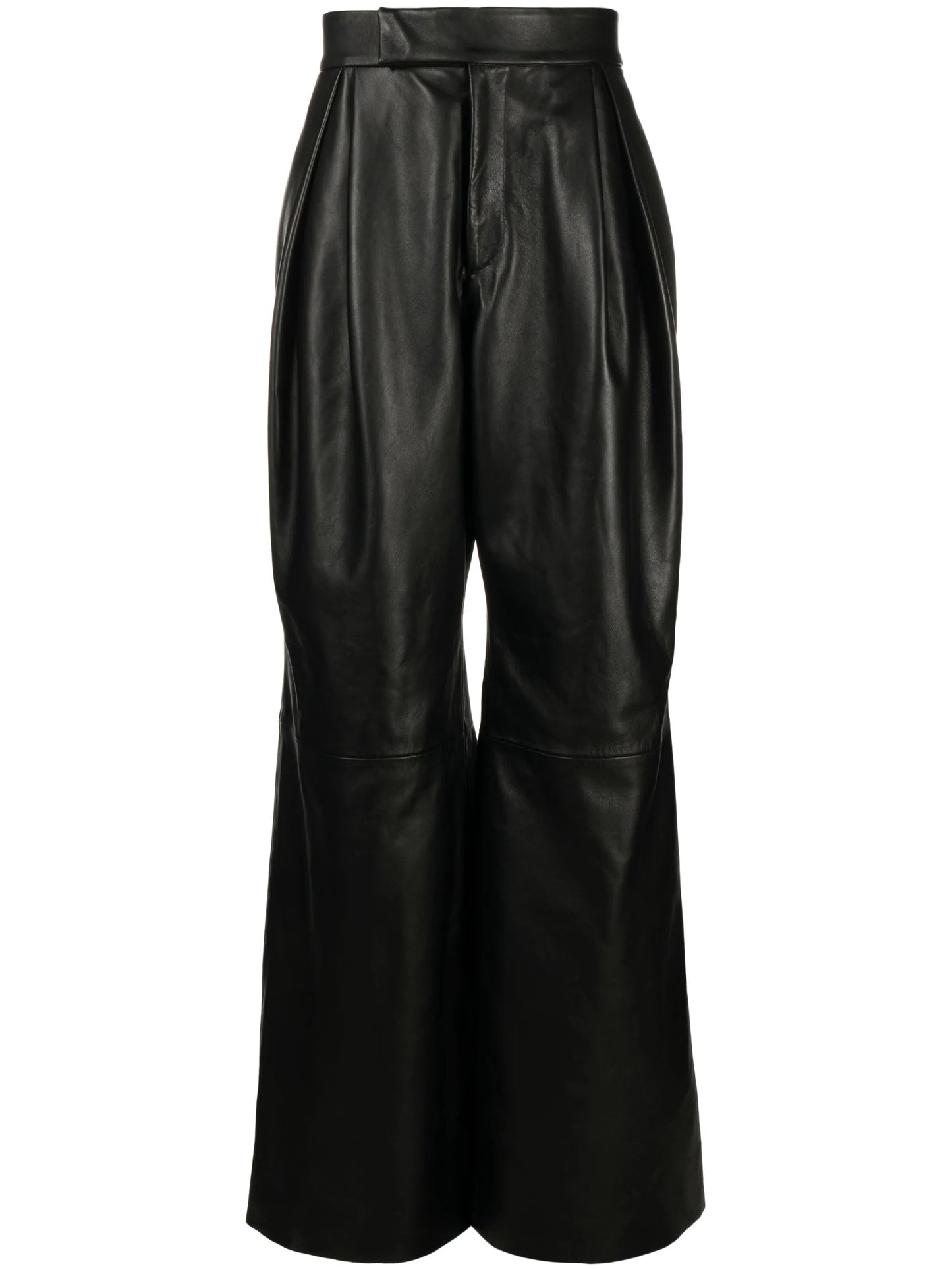 pleated wide-leg leather trousers