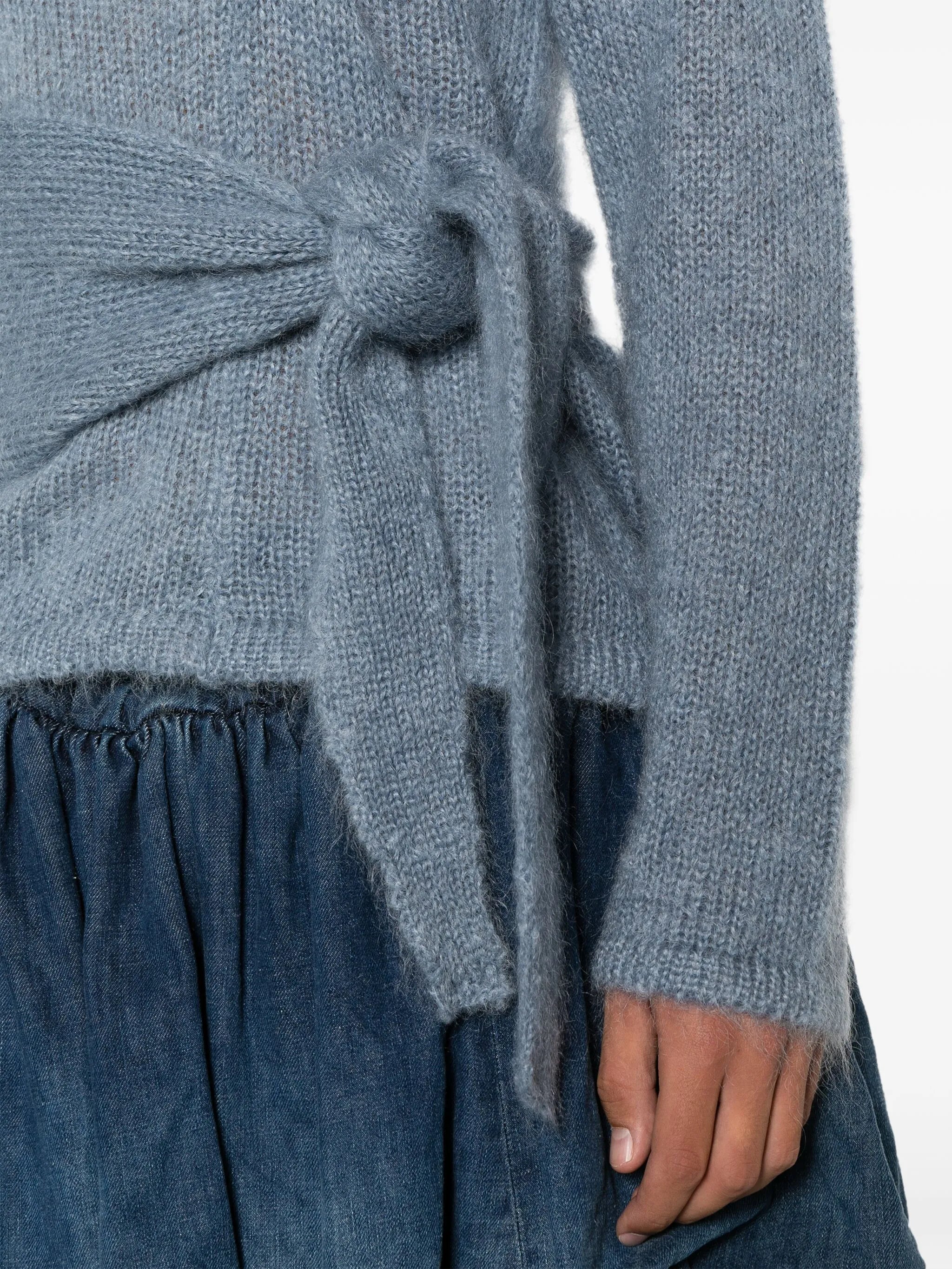 tie-embellished mohair hoodie