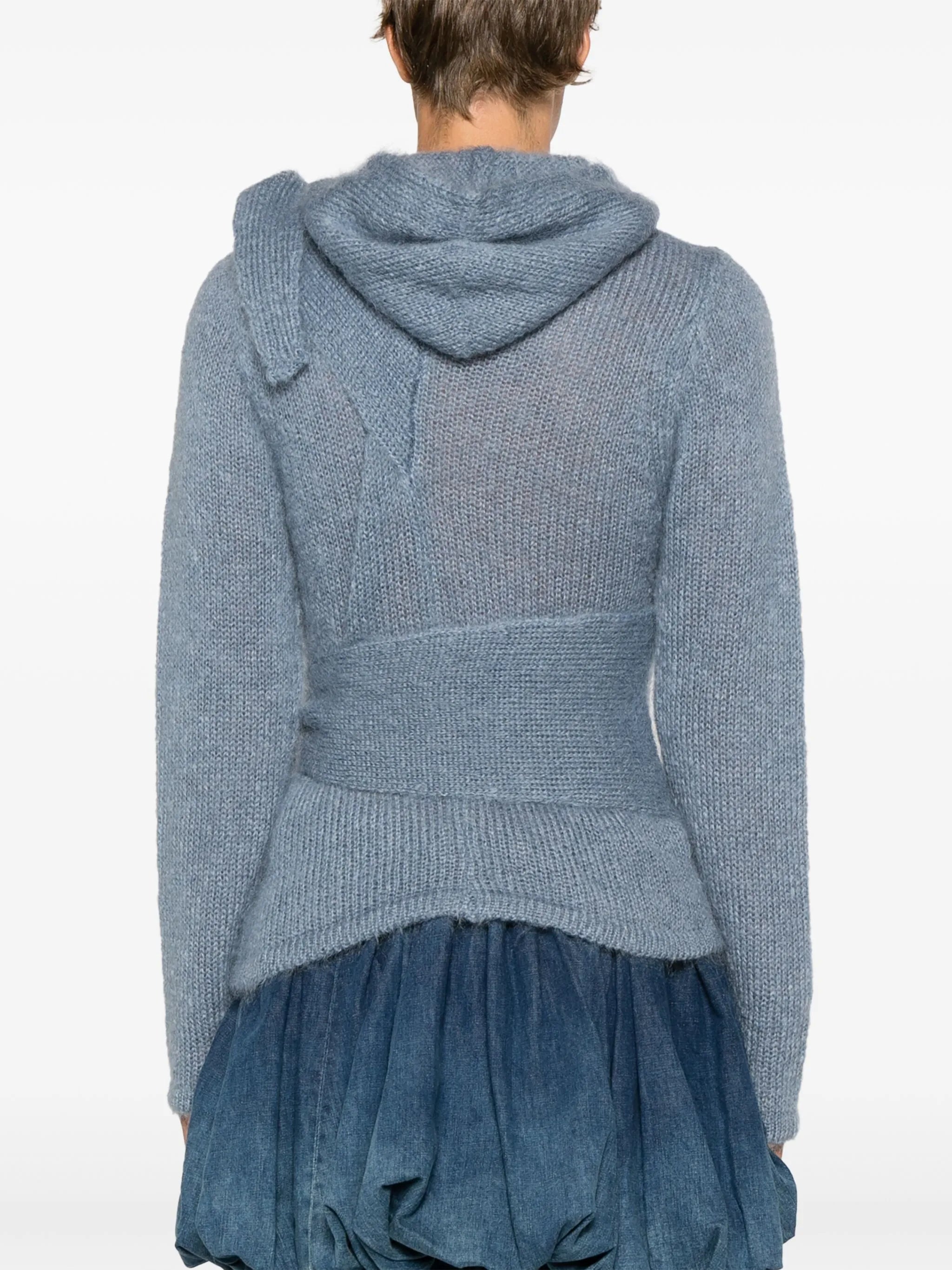 tie-embellished mohair hoodie
