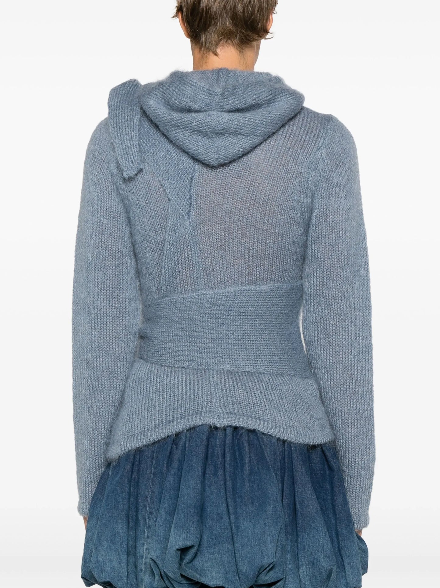 tie-embellished mohair hoodie