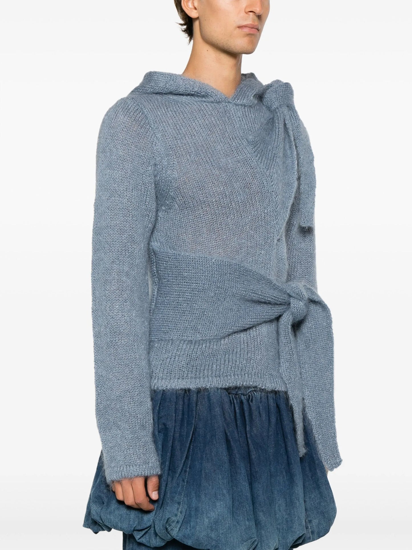 tie-embellished mohair hoodie