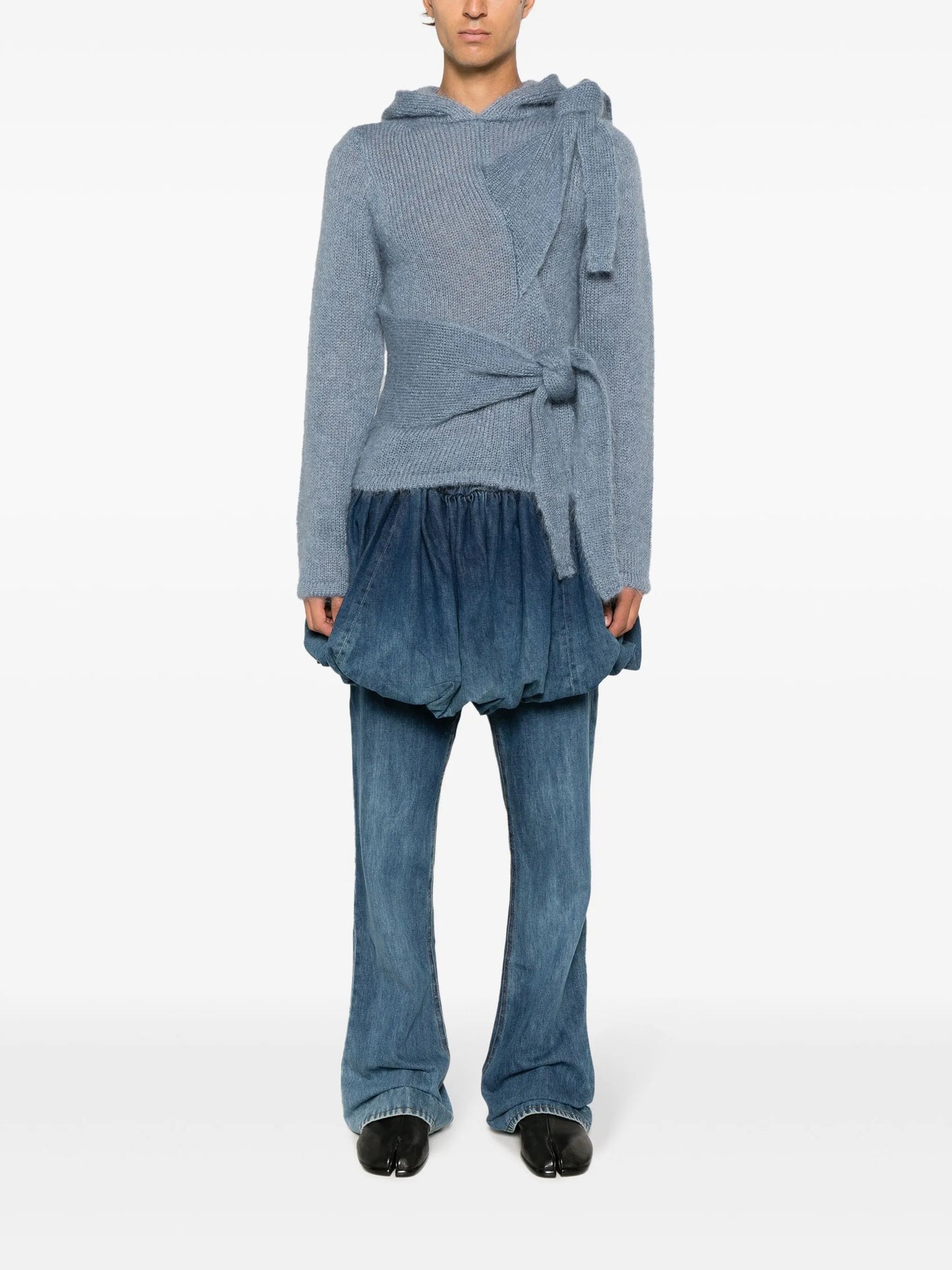 tie-embellished mohair hoodie