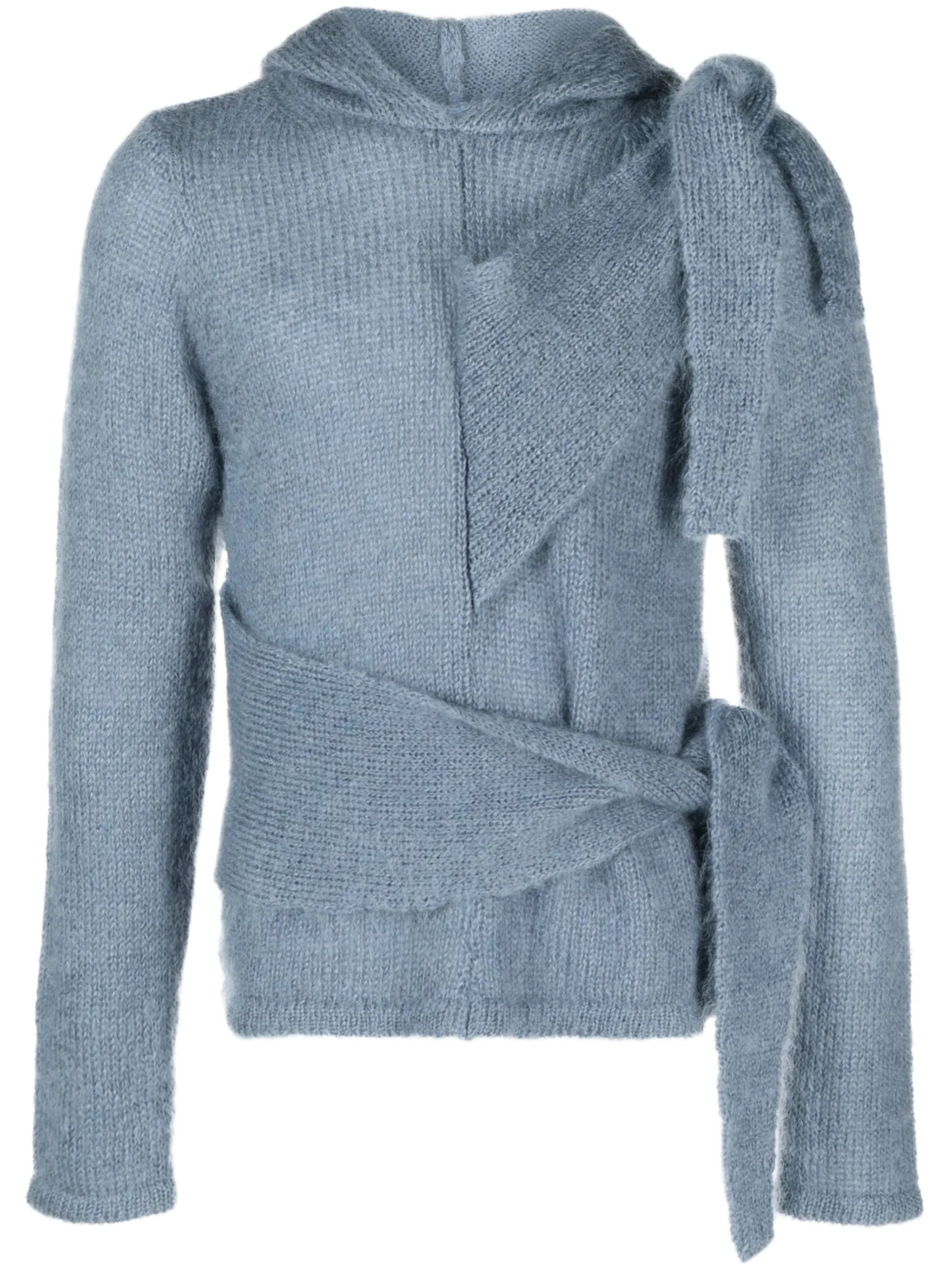 tie-embellished mohair hoodie