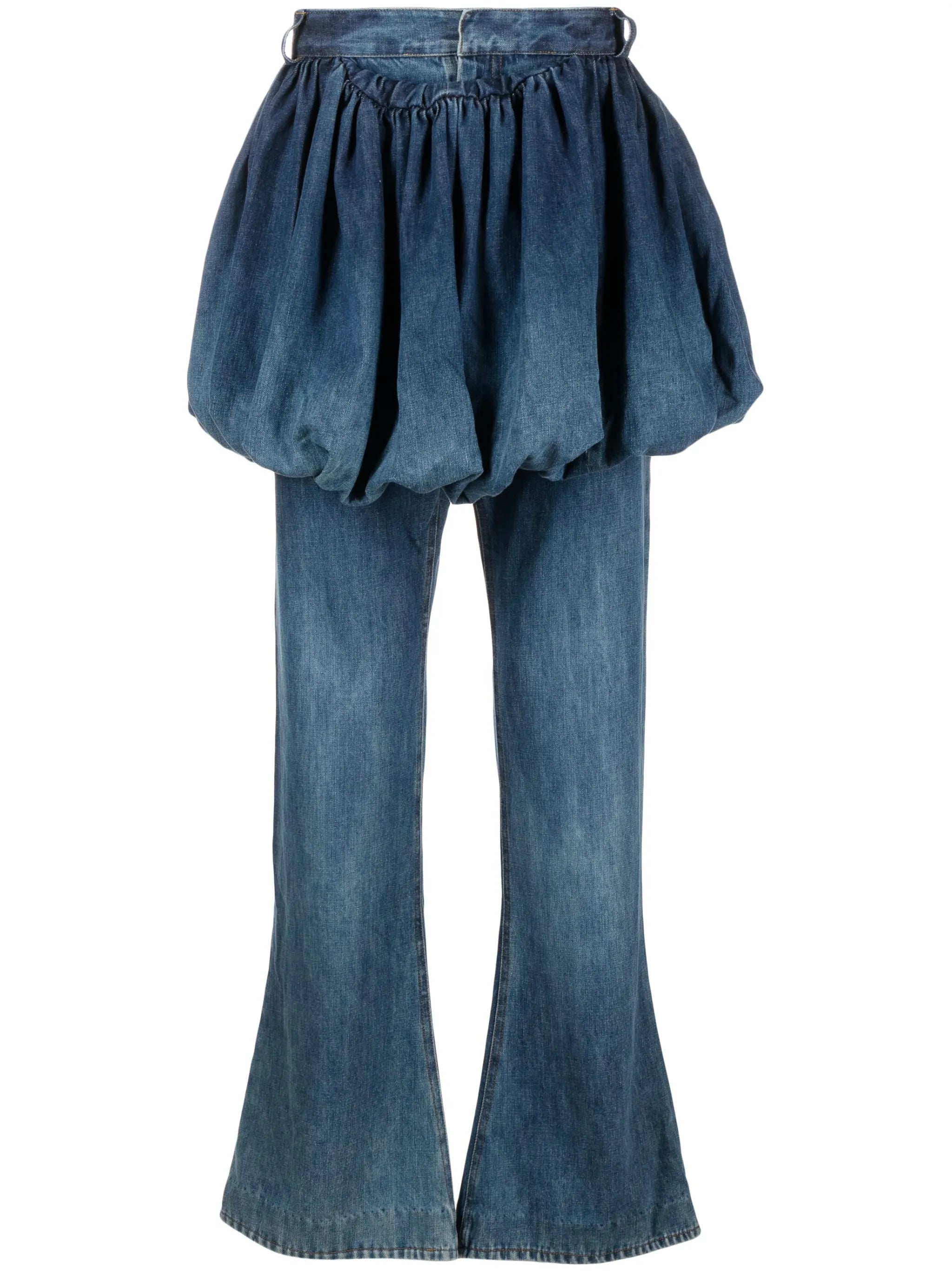 layered straight-leg jeans