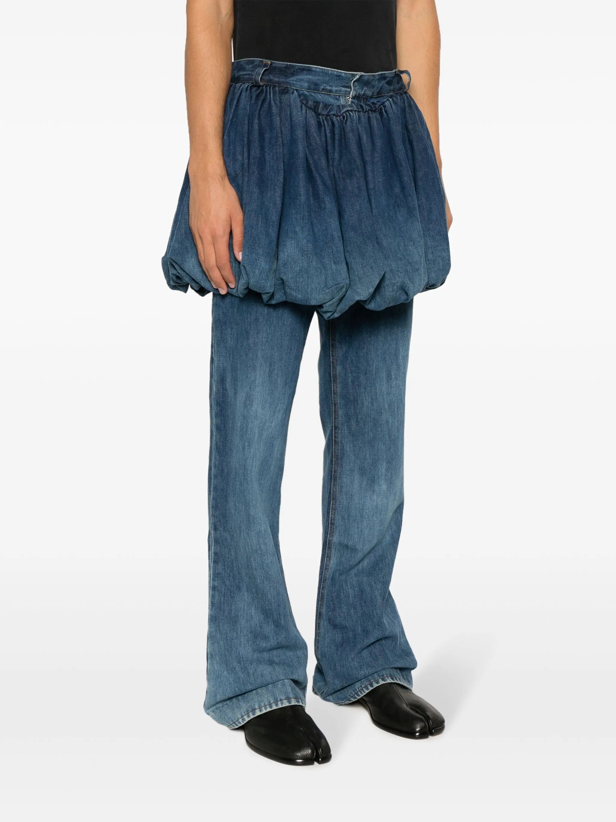 layered straight-leg jeans