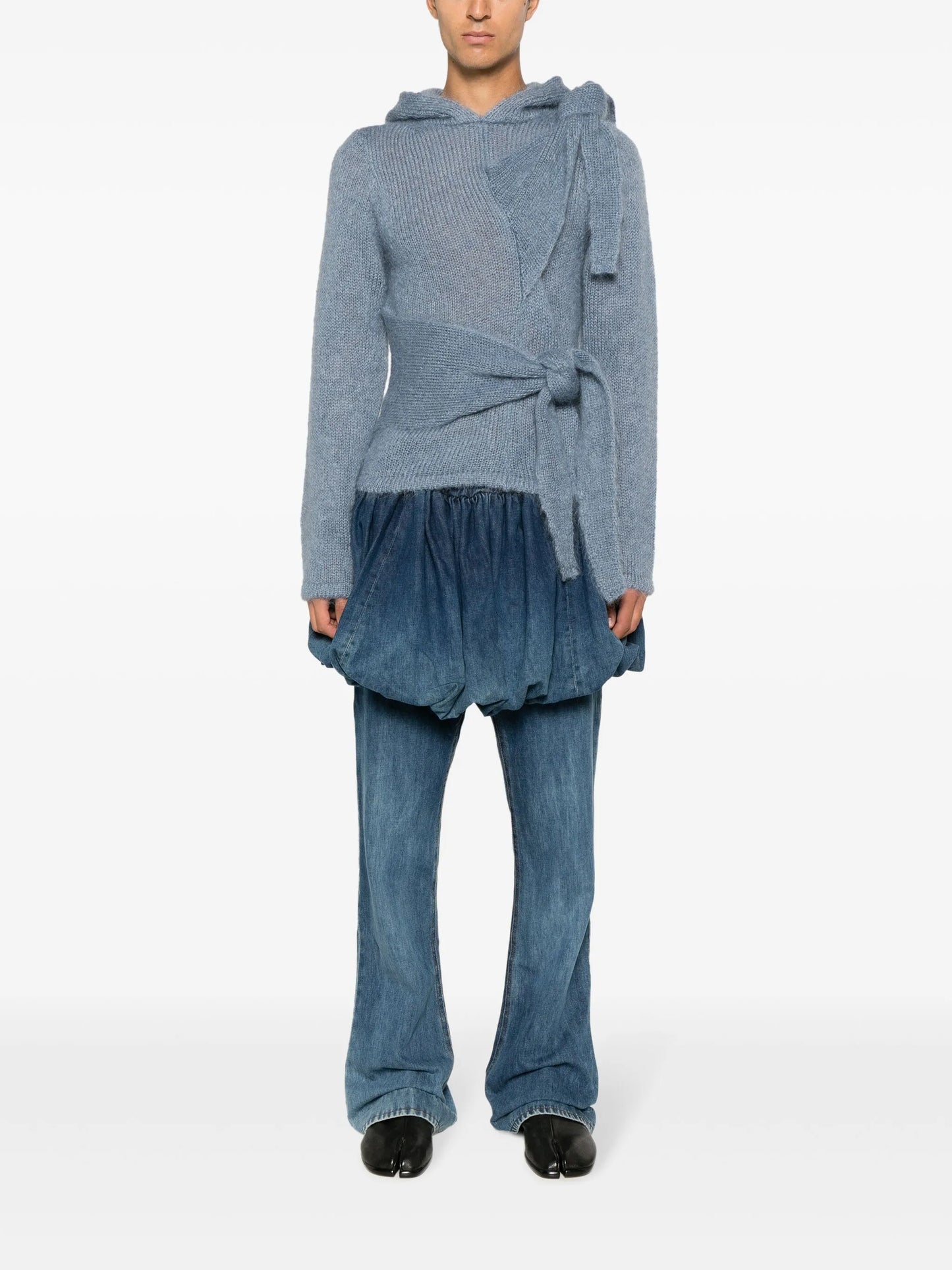 layered straight-leg jeans