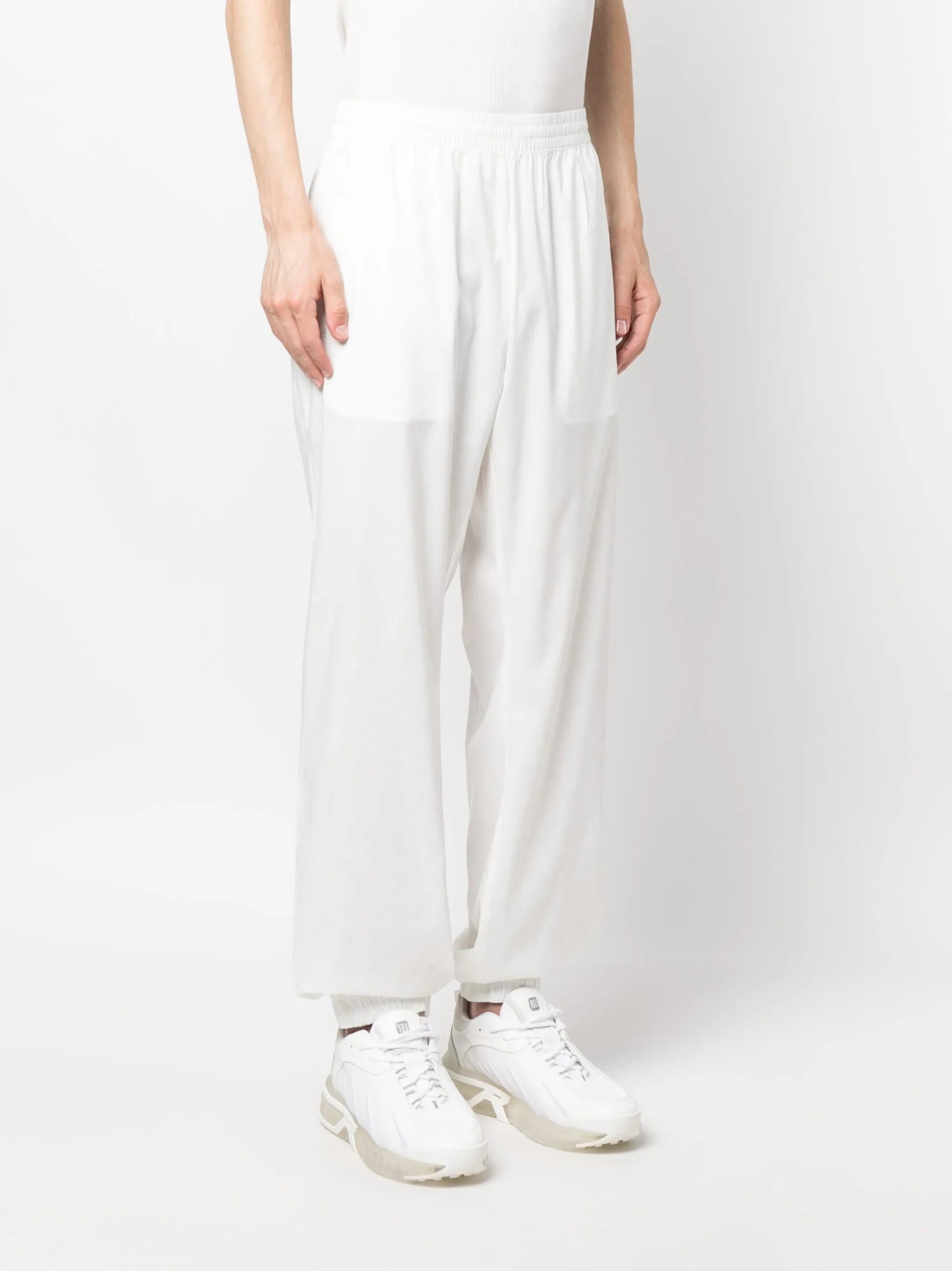 elastic-waist wide-leg trousers