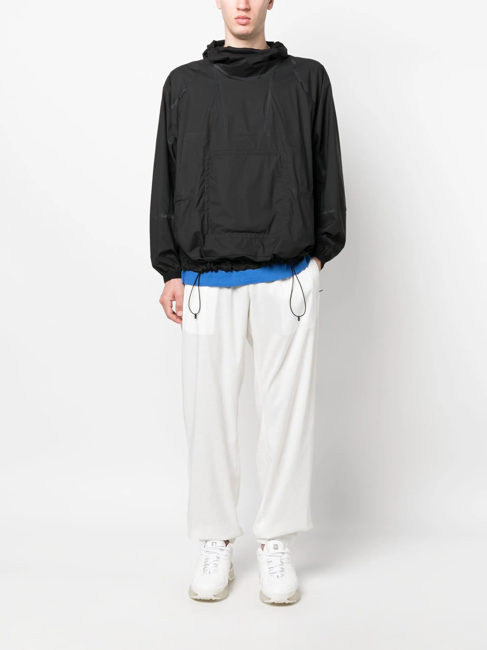 elastic-waist wide-leg trousers