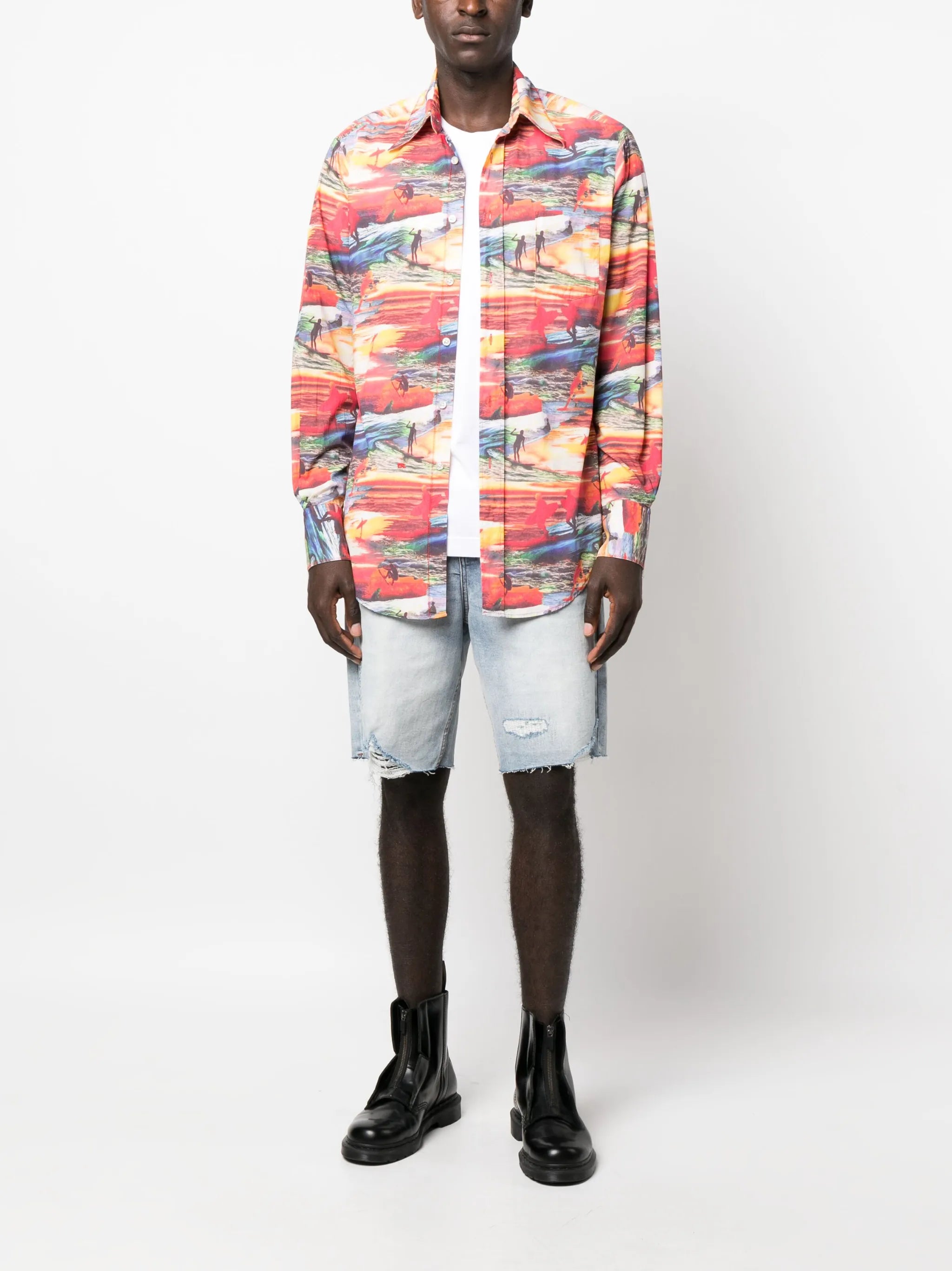 Sunset-print cotton shirt