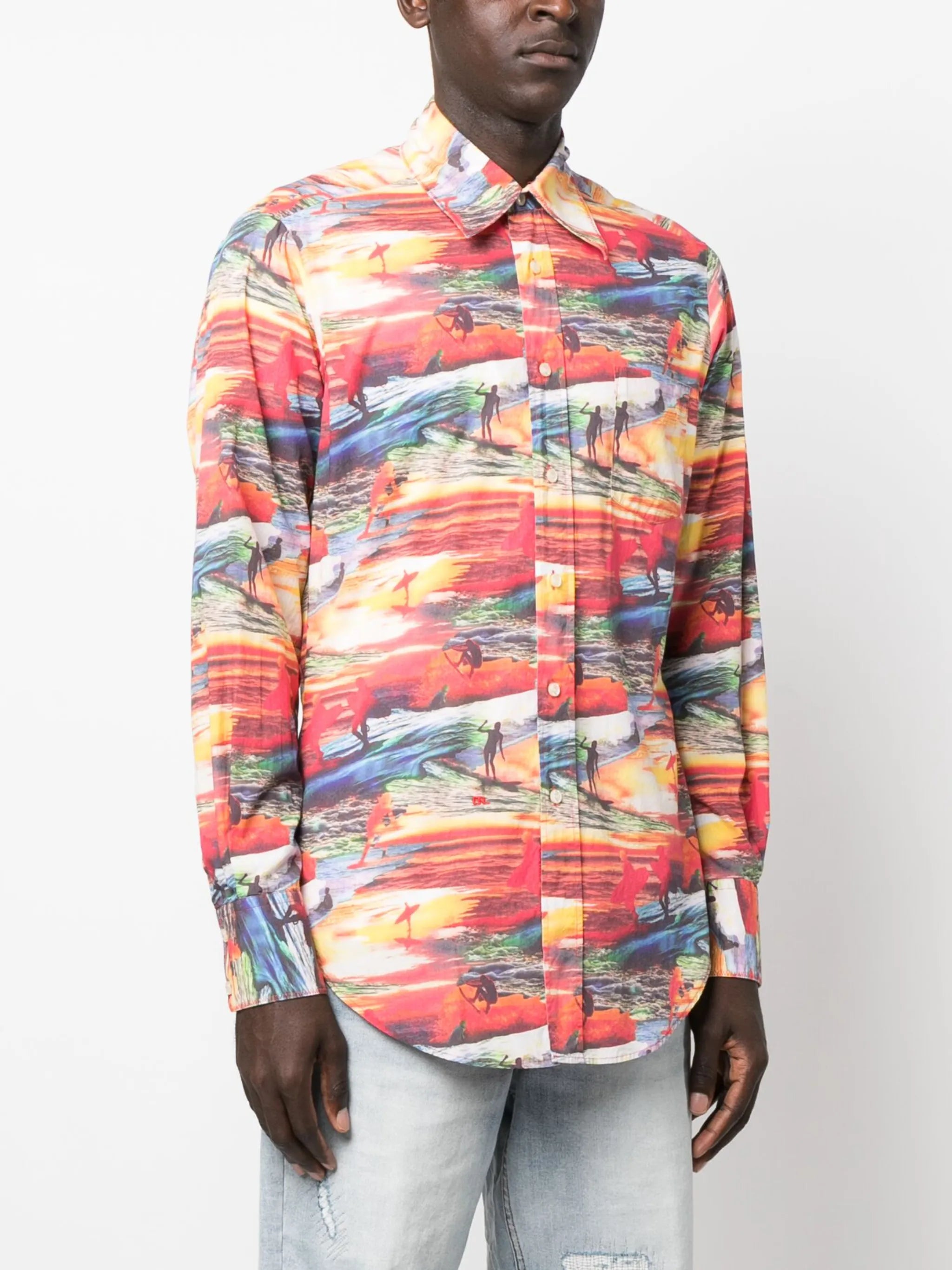 Sunset-print cotton shirt
